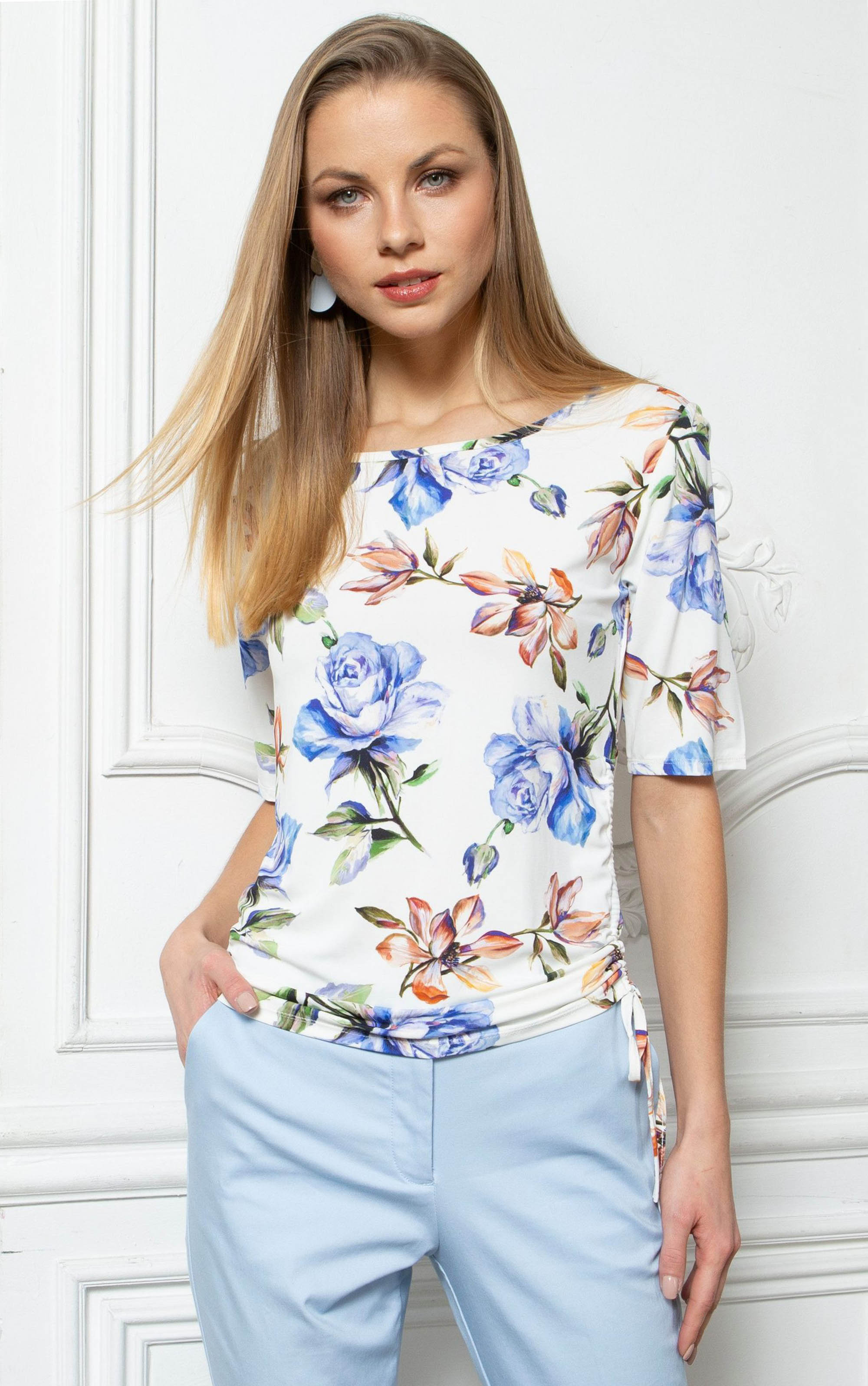 T-Shirt mit Blumenprint und 3/4-Ärmeln