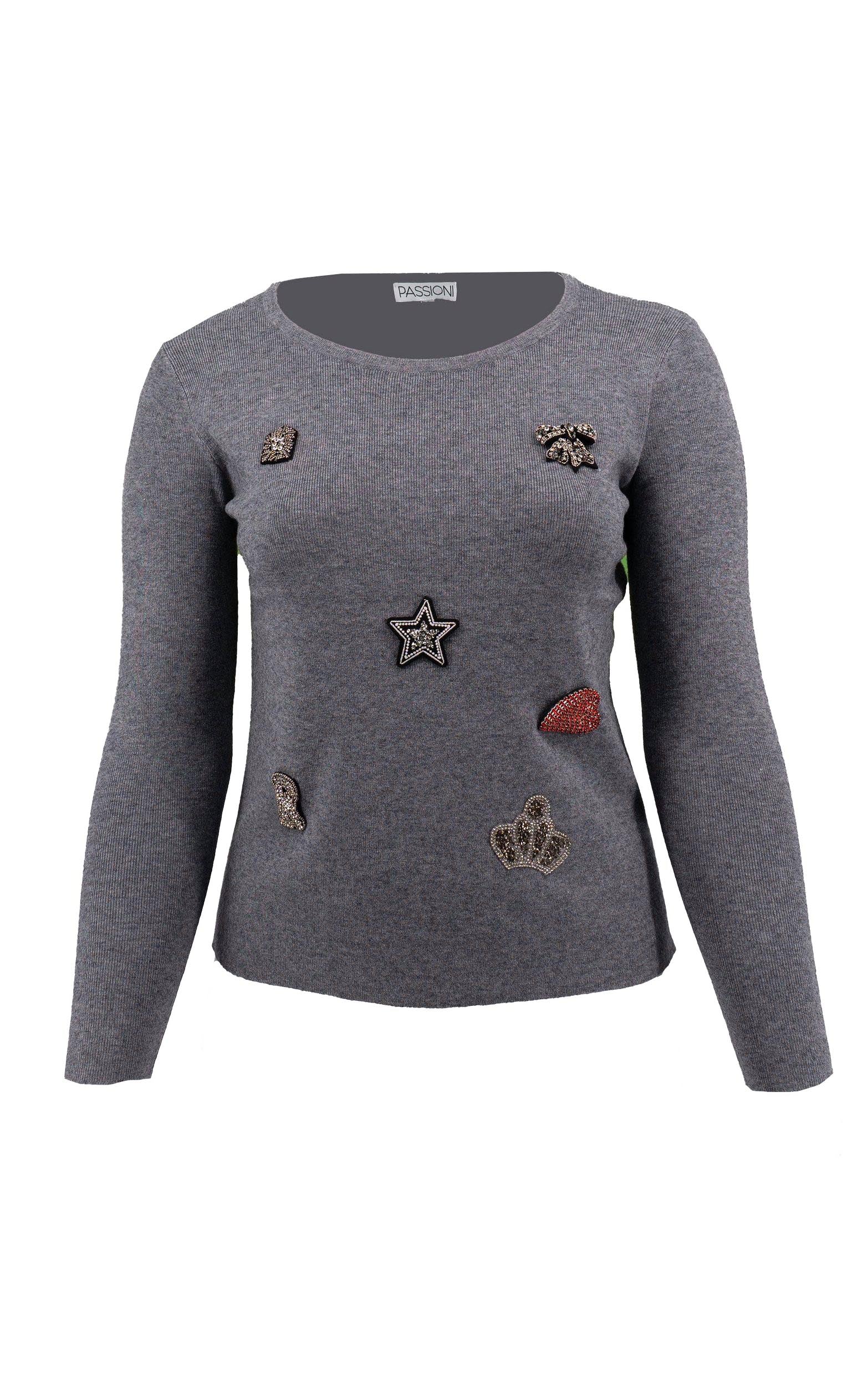 Strickpullover mit gestickten Motiven