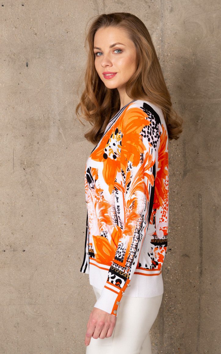Twinset mit floralen Ornamenten und Leoprint