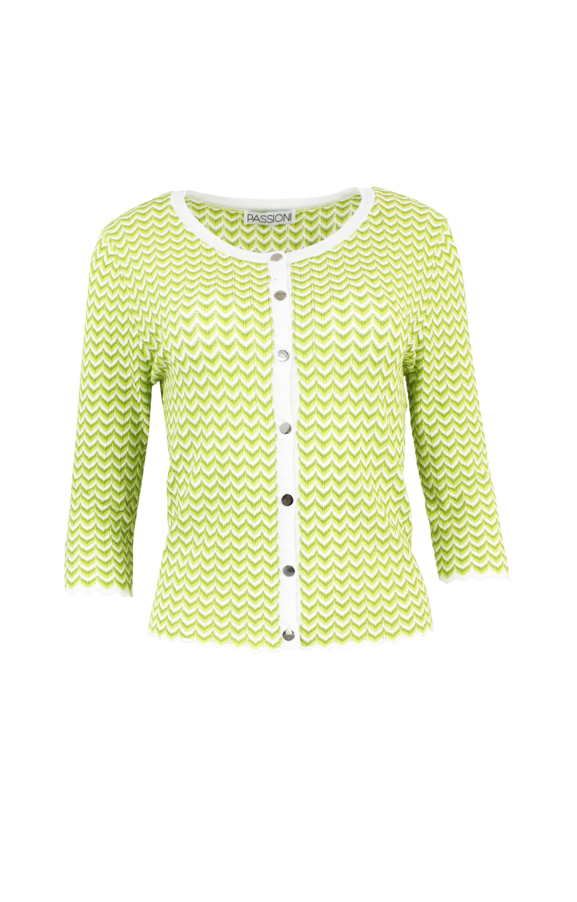 Strickjacke mit grünem Zick-Zack-Muster