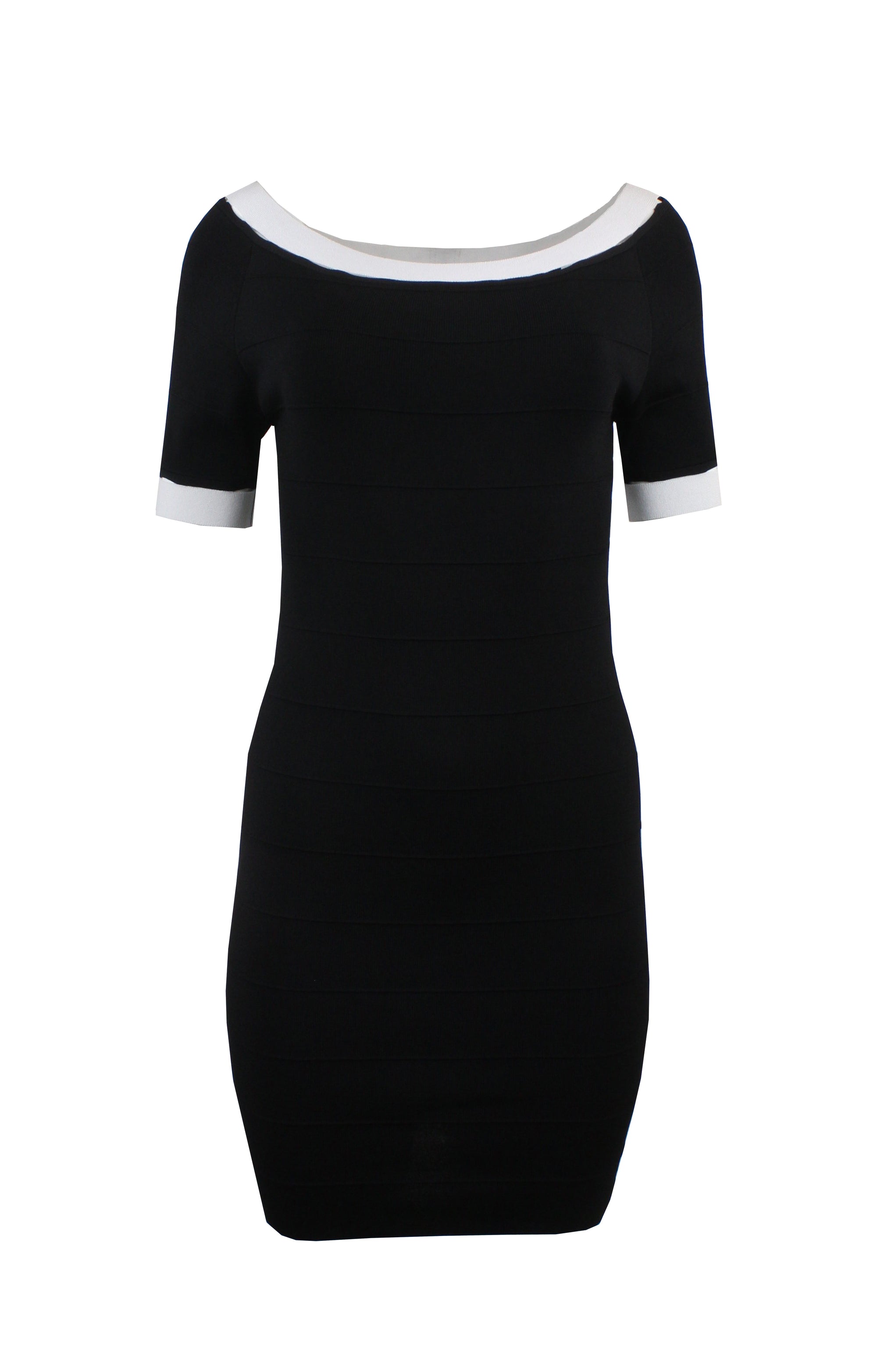 Schulterfreies Kleid mit weißem Besatz