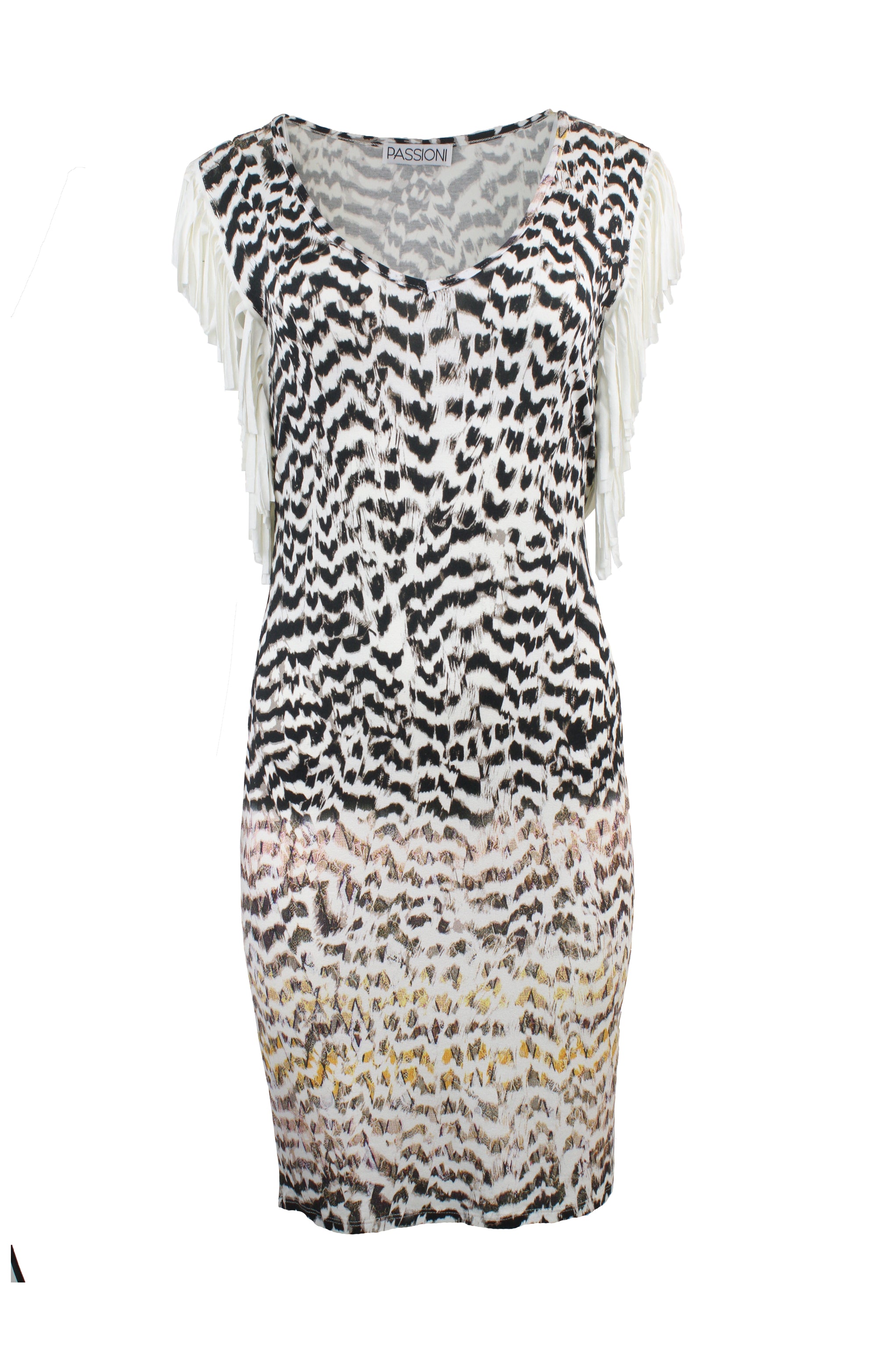 Kurzes Minikleid mit Feder-Animal-Print & Fransen-Detail