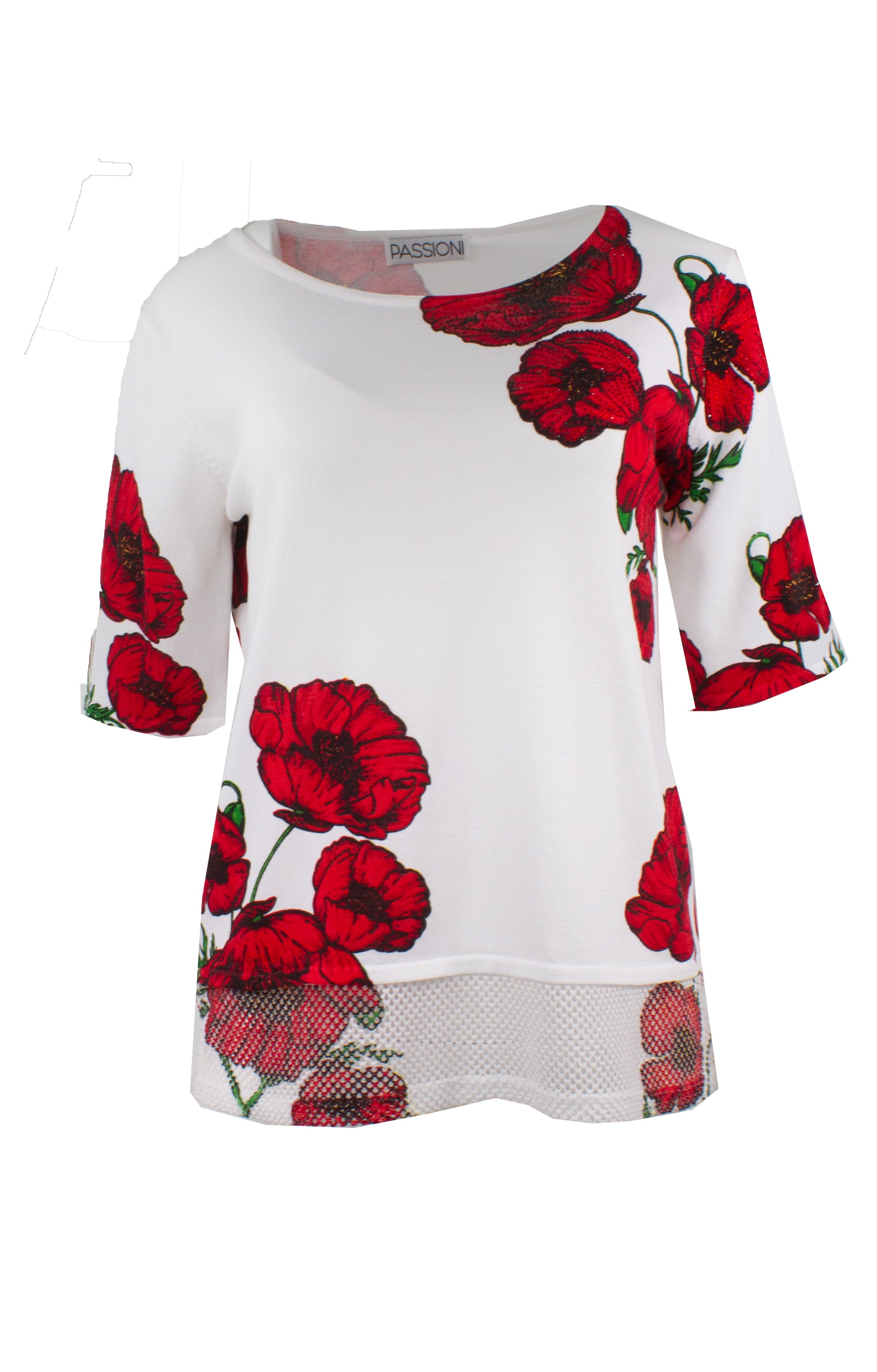 Stricktop mit Mohnblumen-Print