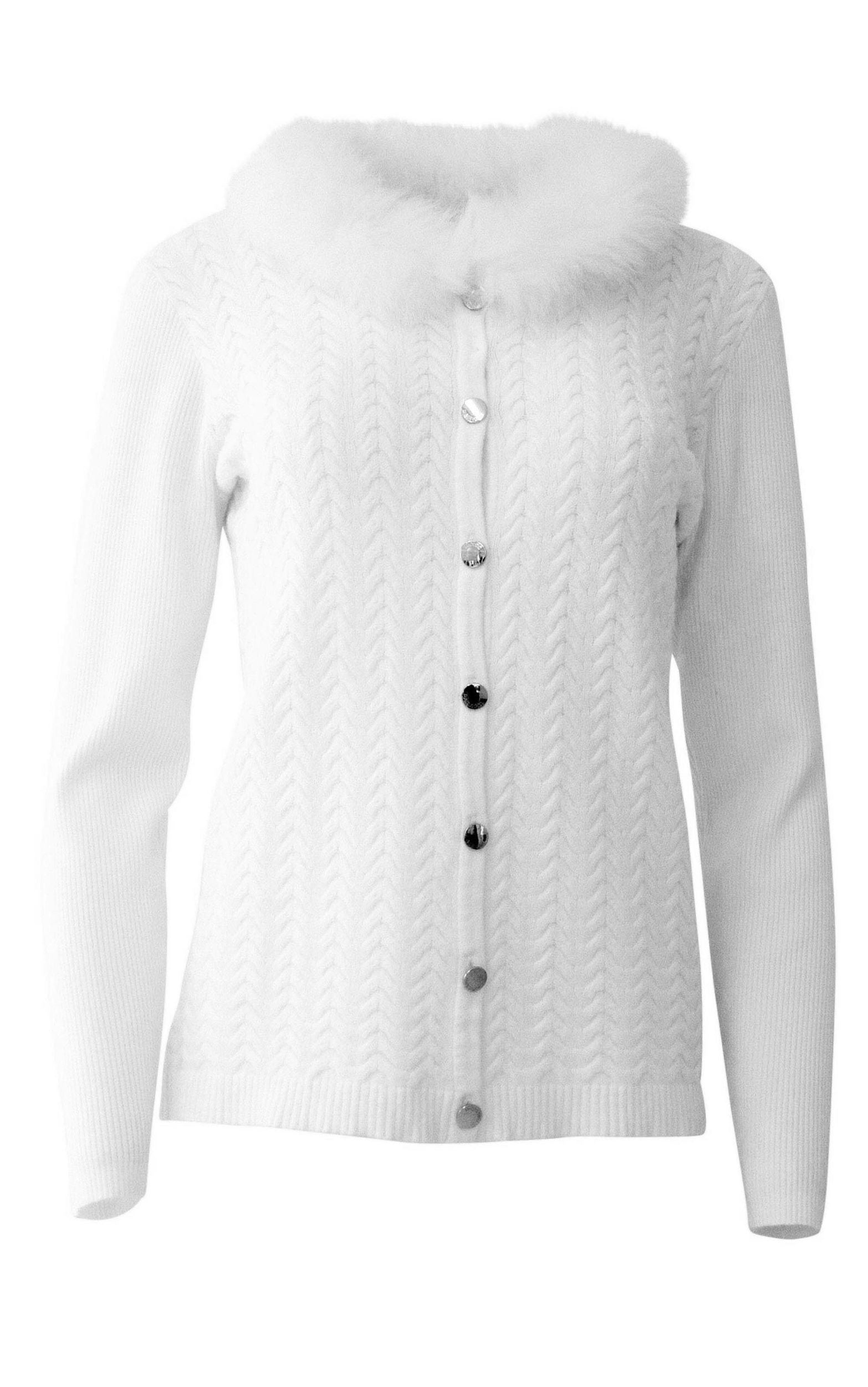 Twinset mit edlem Strickmuster und Kunstellbesatz