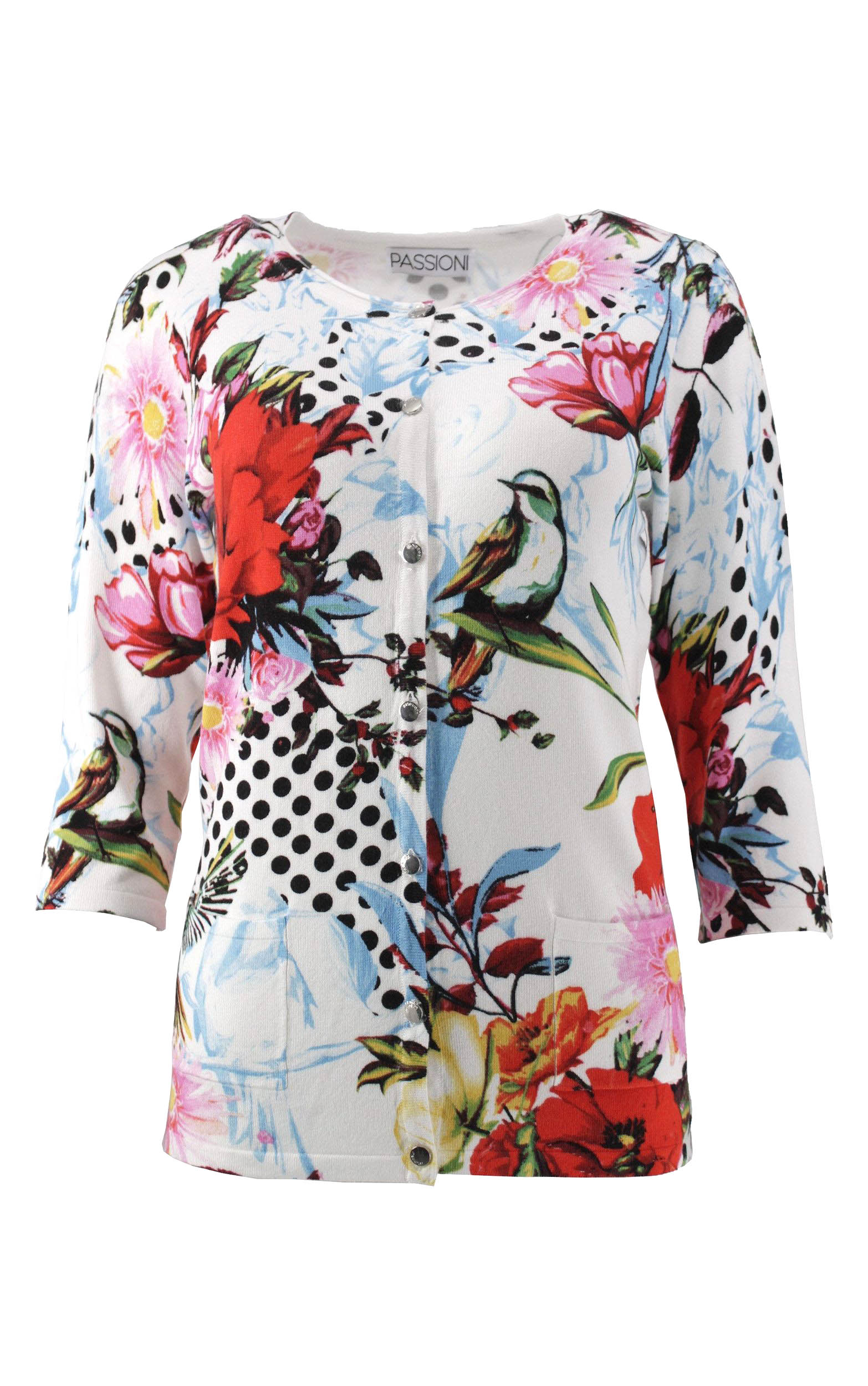 Twinset mit Blumen- und Punktedruck