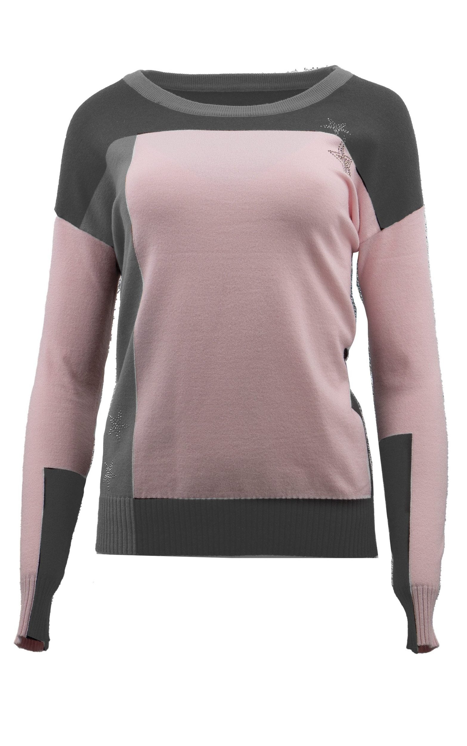 Strickpullover im Colour Block-Design mit Strassdetails