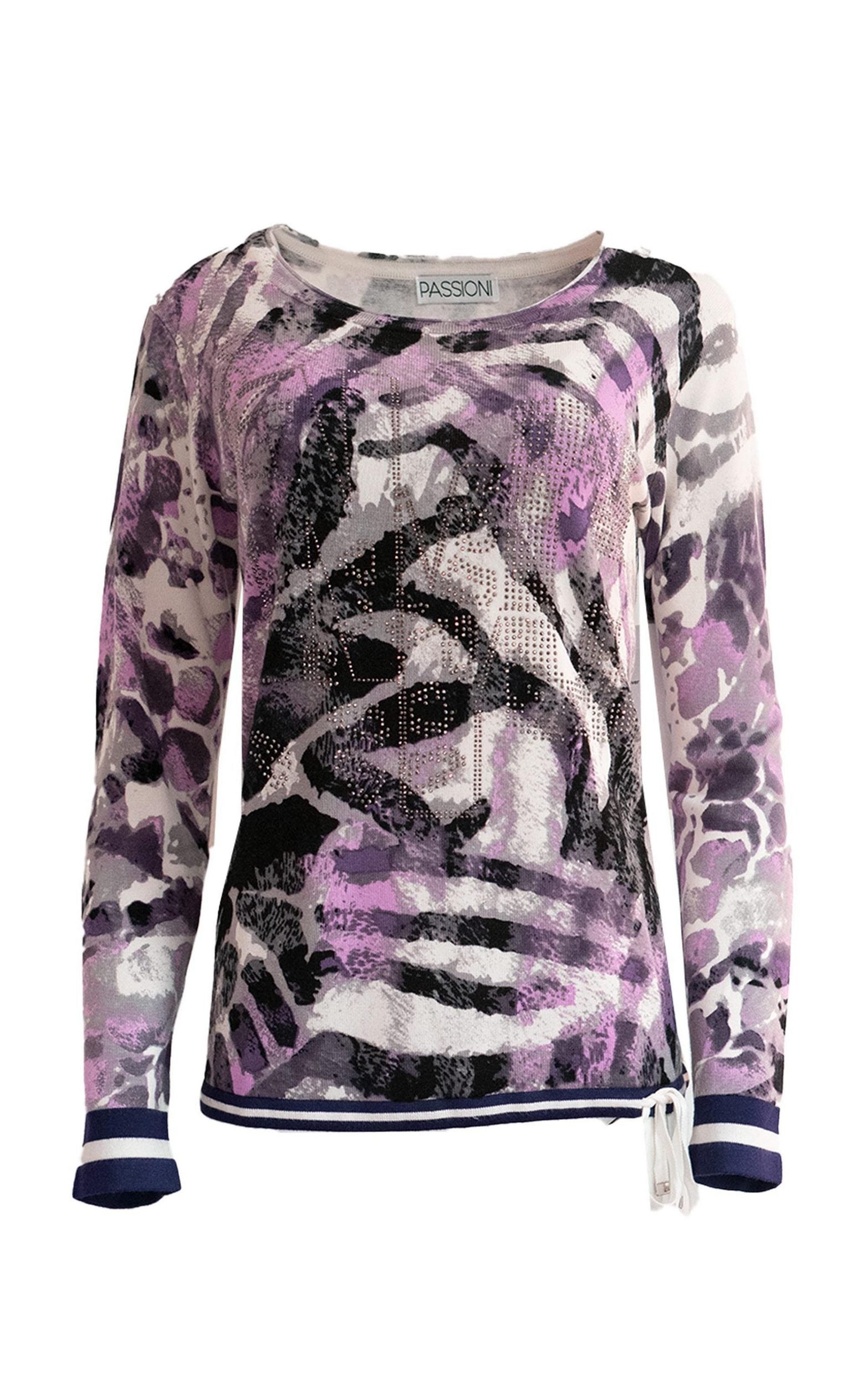 Strickpullover mit abstraktem Animal-Print und Strassdetails