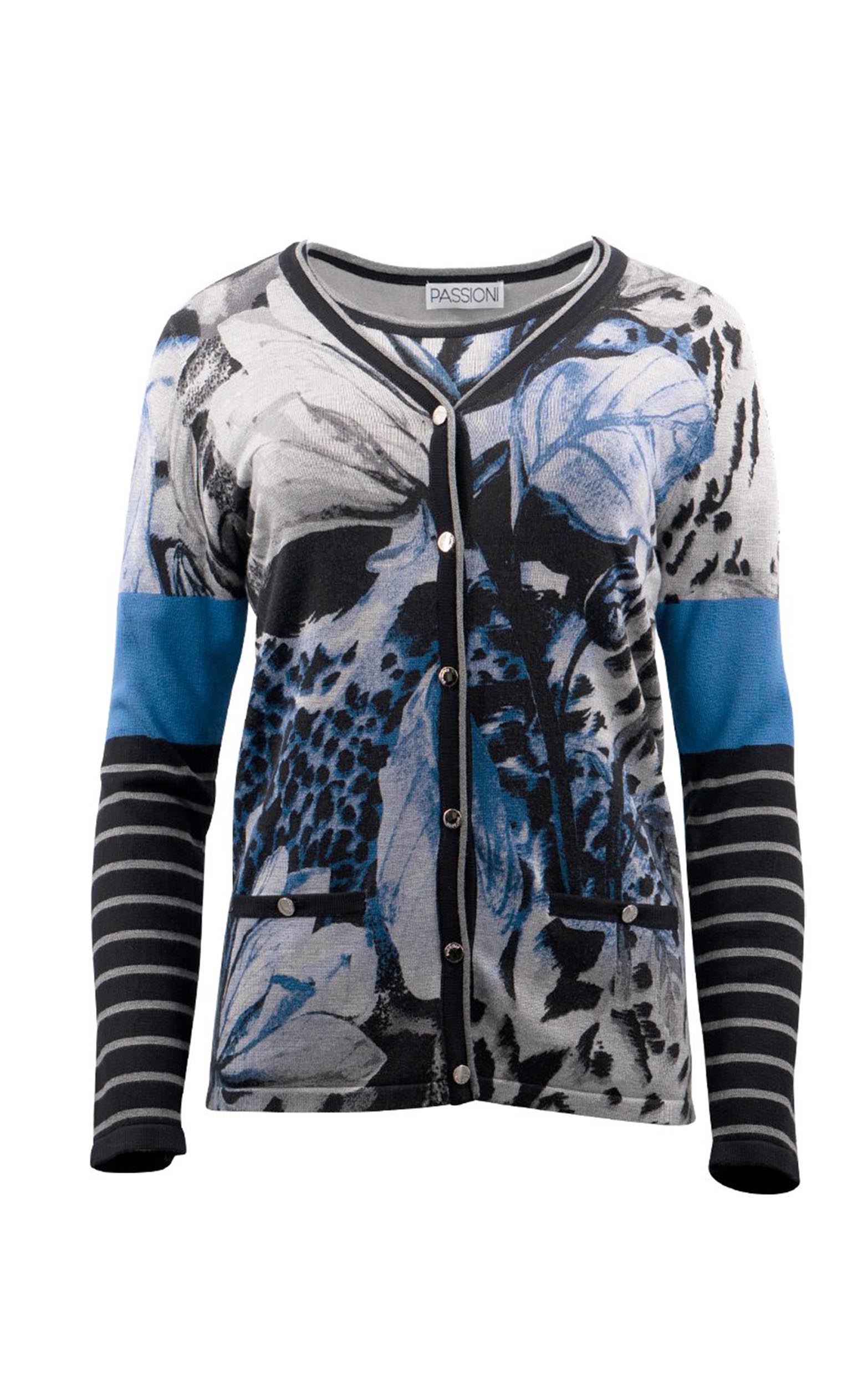 Twinset mit Blumendruck und Streifenärmeln
