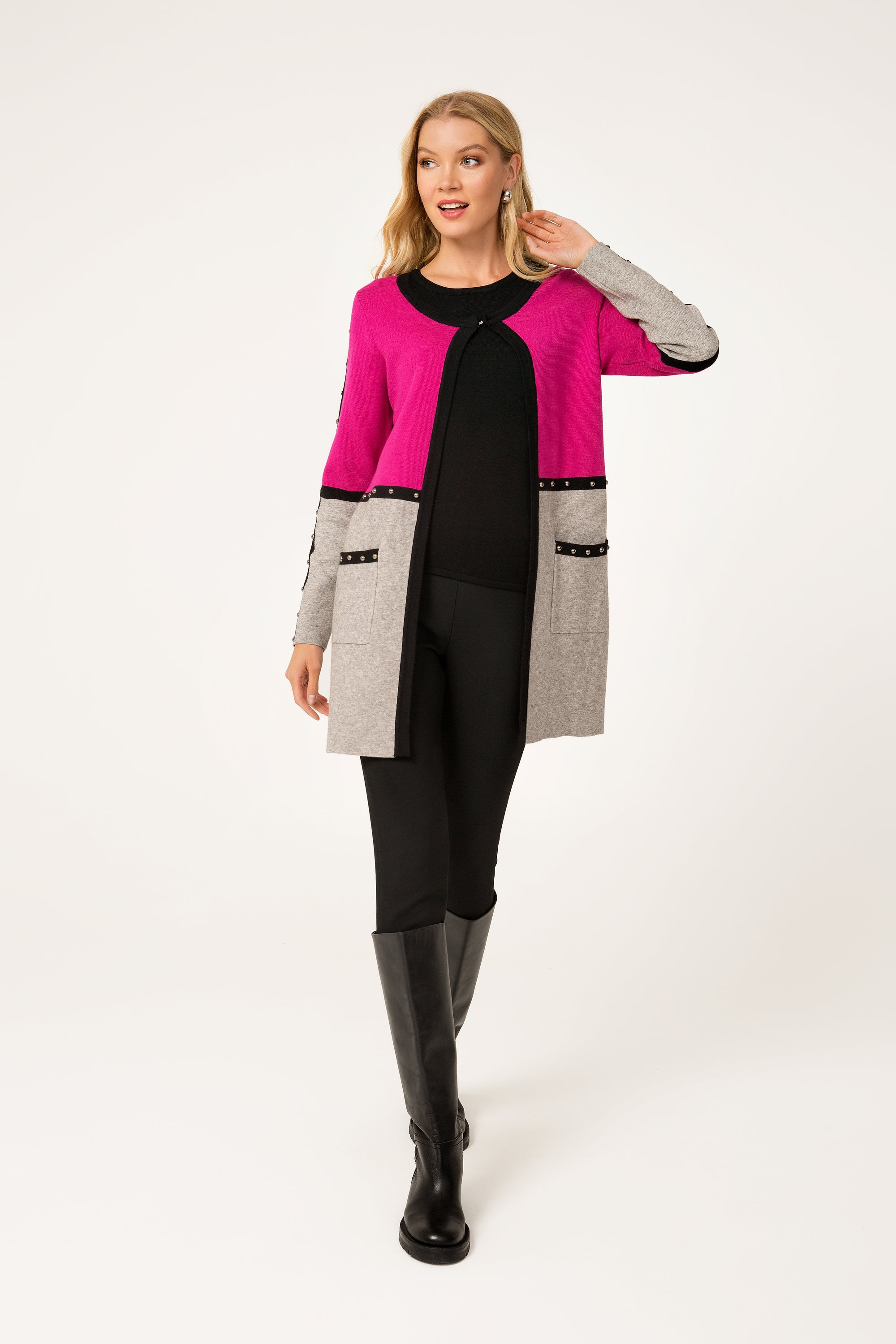 Strickjacke im Color Block-Design mit Nietendetails