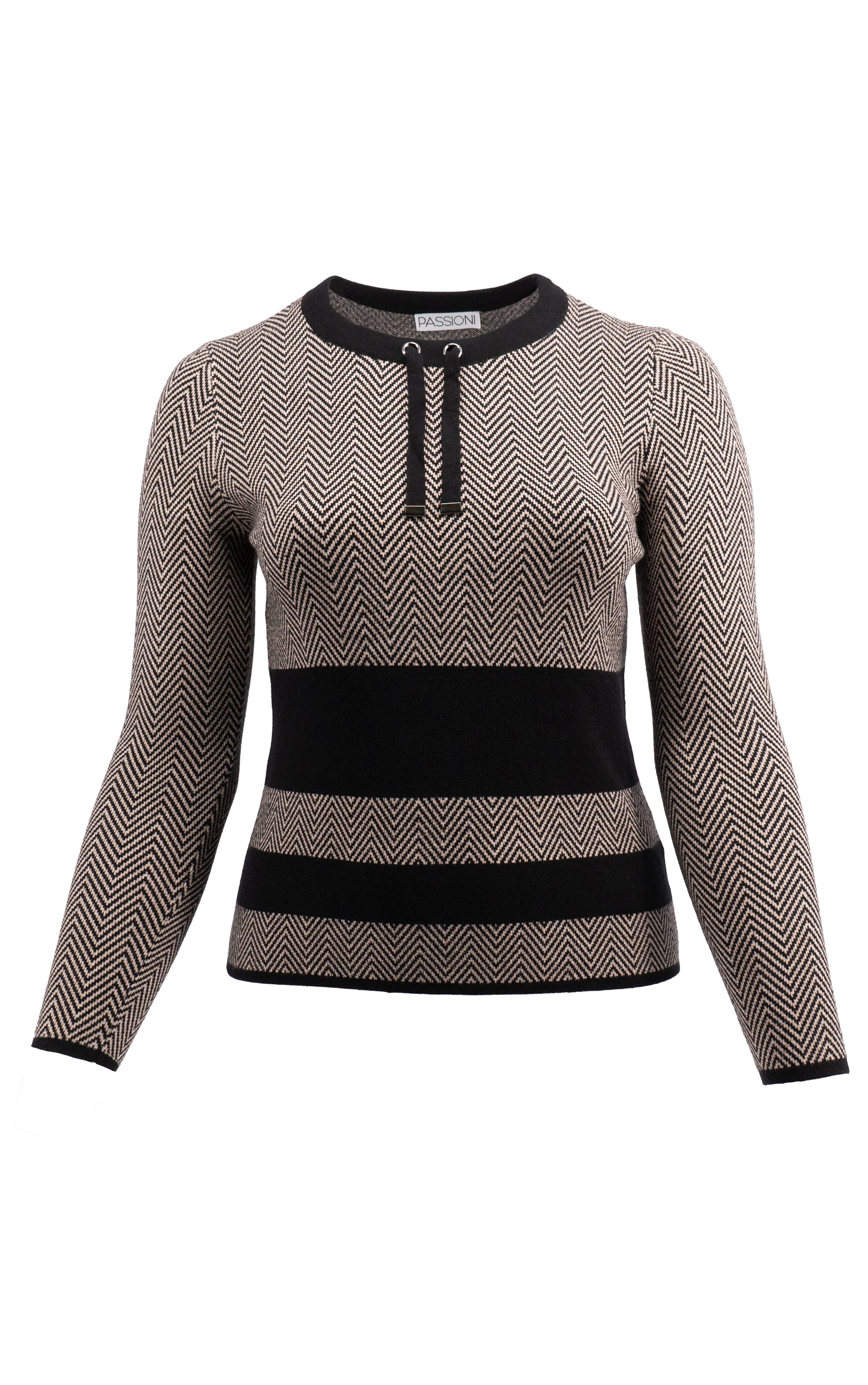 Strickpullover mit Fischgrät- und Streifenmuster im sportlich-eleganten Stil