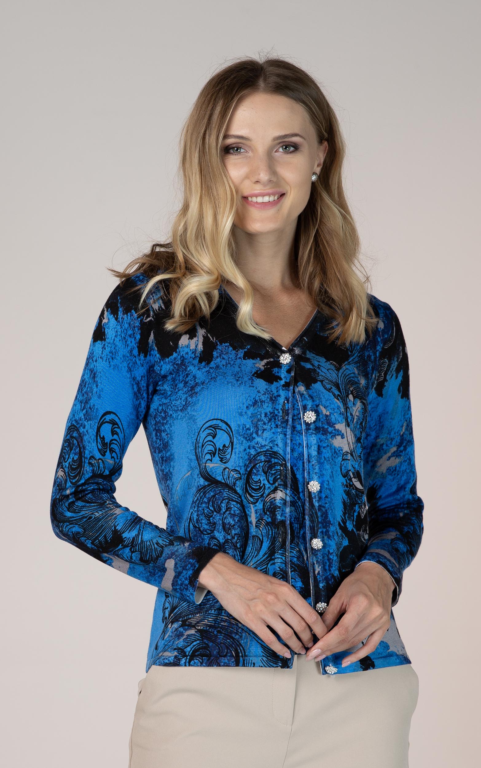 Twinset in Royalblau mit dekorativem, strukturiertem Hintergrunddruck