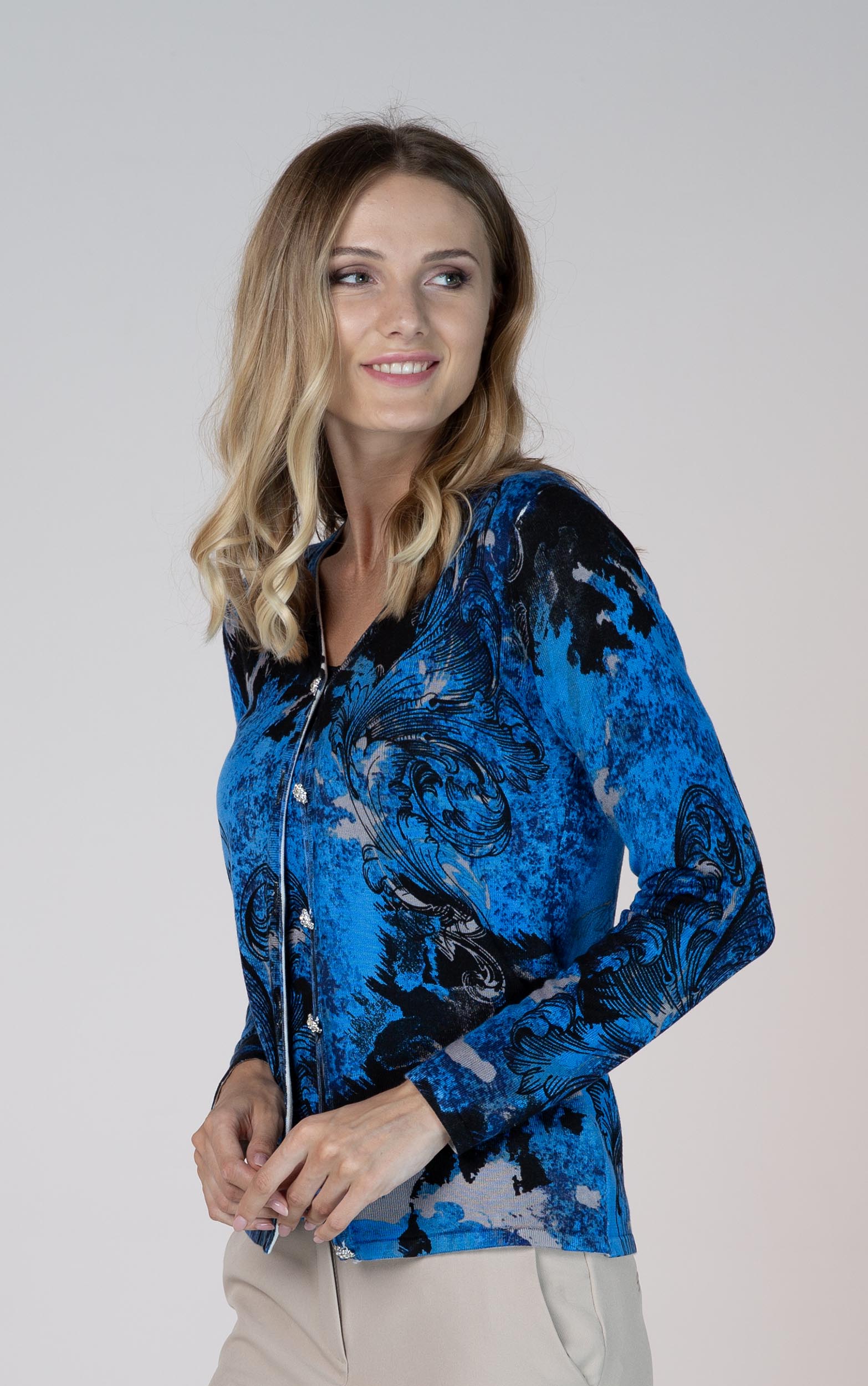 Twinset in Royalblau mit dekorativem, strukturiertem Hintergrunddruck