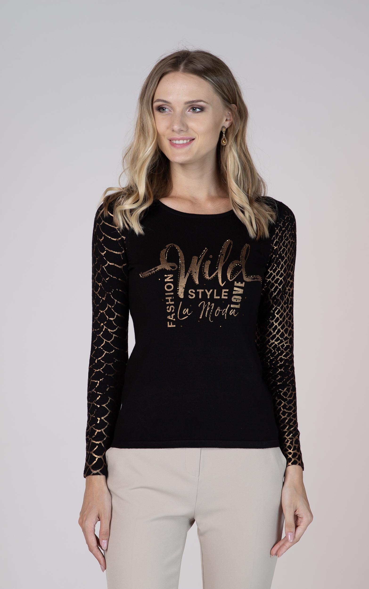 Strickpullover mit „Wild“-Print auf der Vorderseite und Ärmeln mit Animal-Print