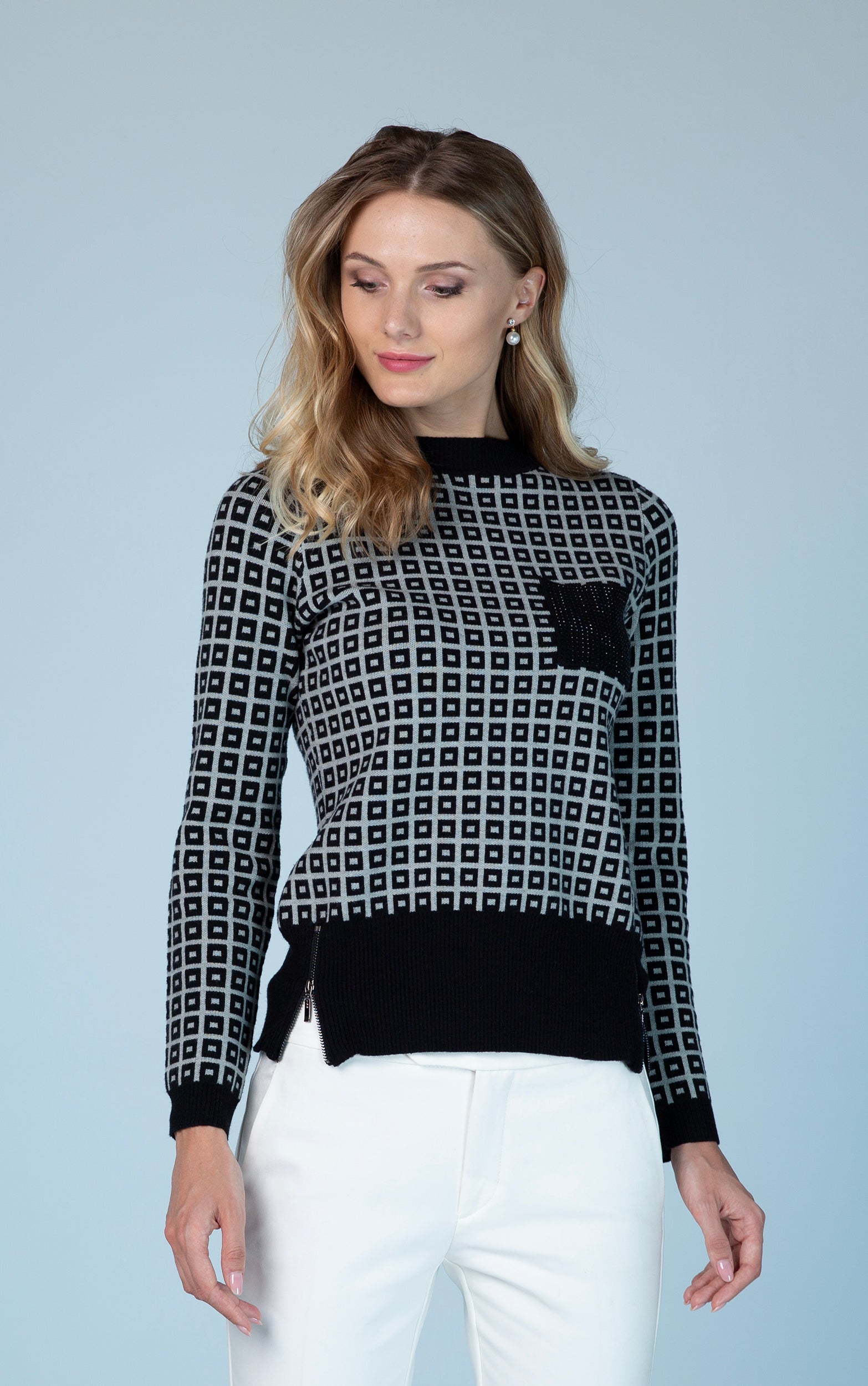 Strickpullover mit geometrischen Druck