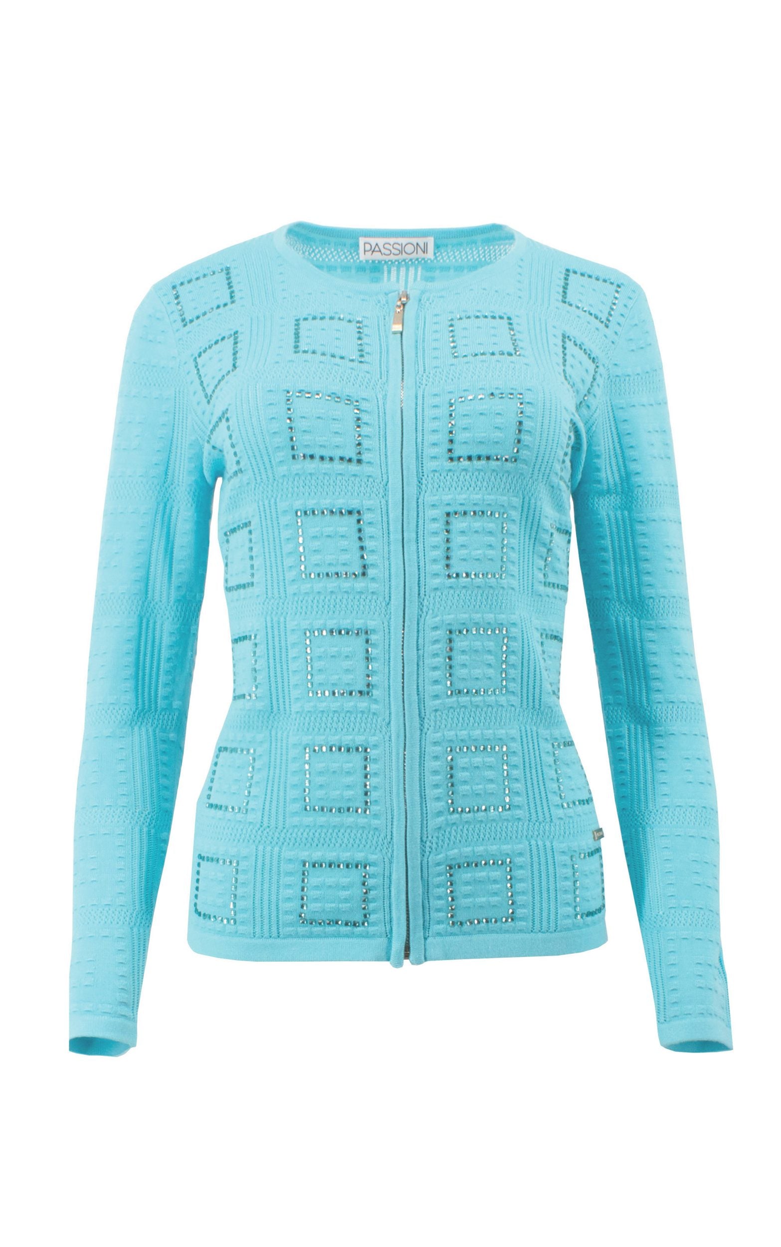 Strickjacke in türkisblau mit Glitzersteinen
