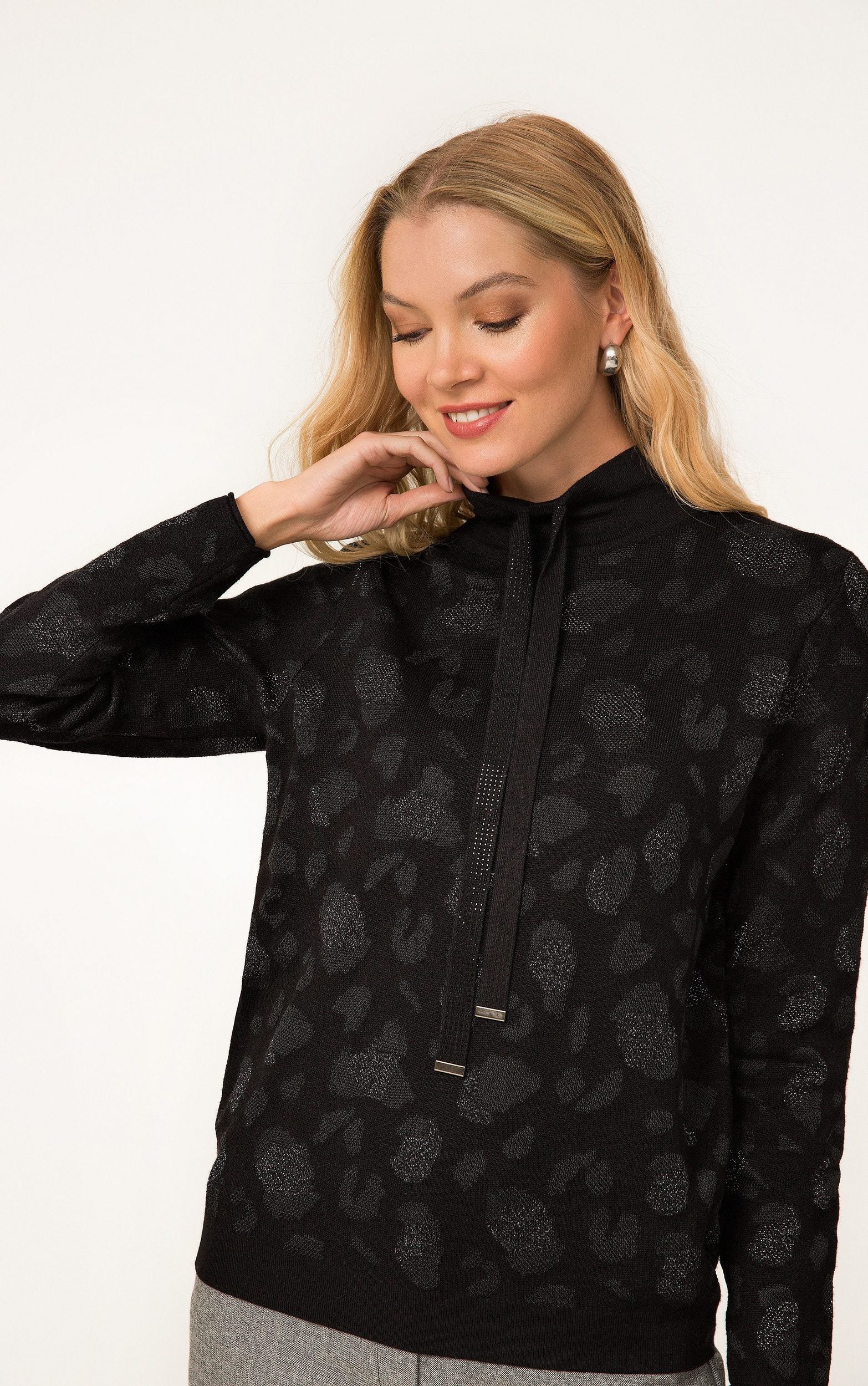 Sweatshirt mit Stehkragen und Zugkordel mit Strasssteinen