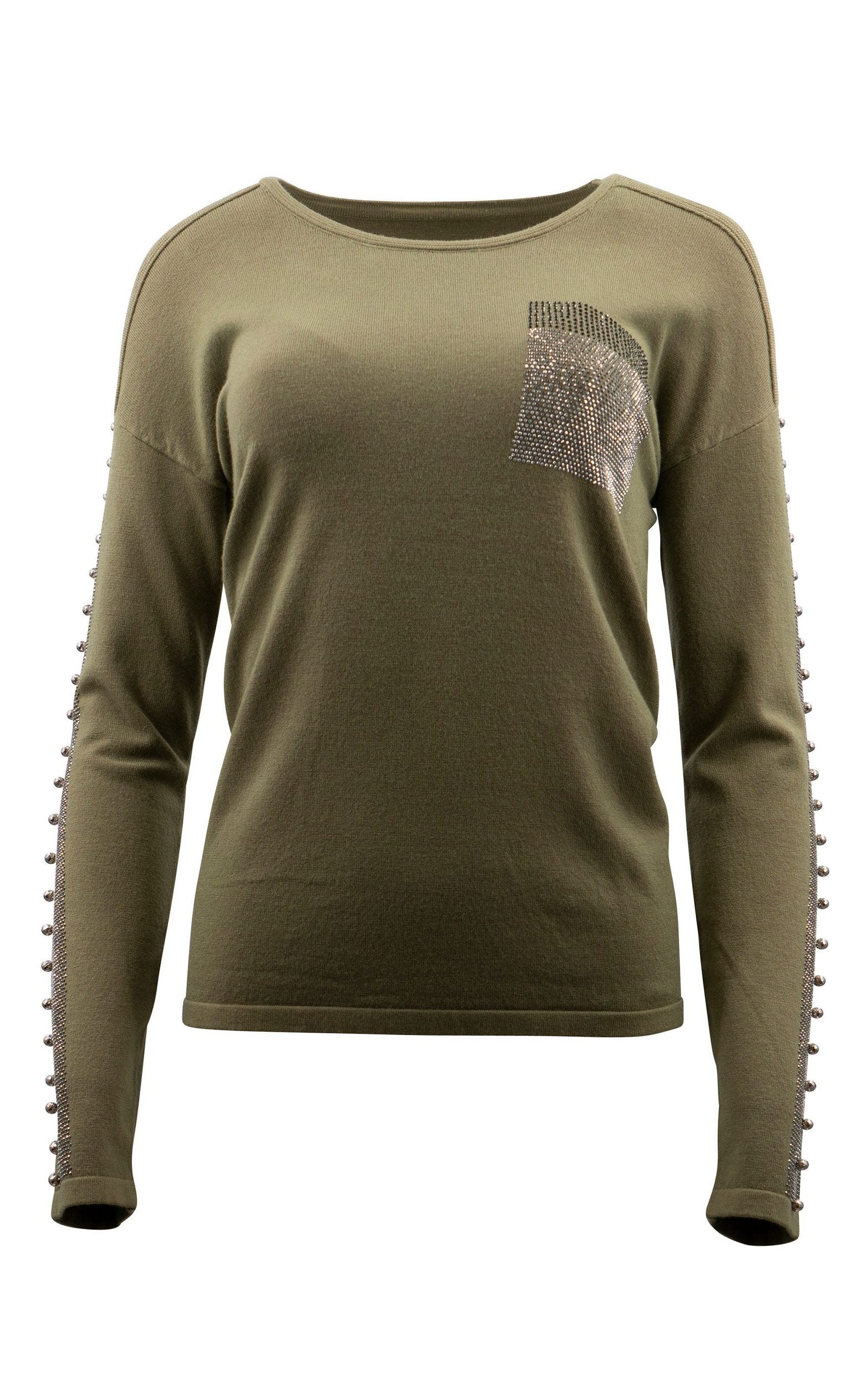 Strickpullover mit Strassdetails vorne und an den Ärmeln