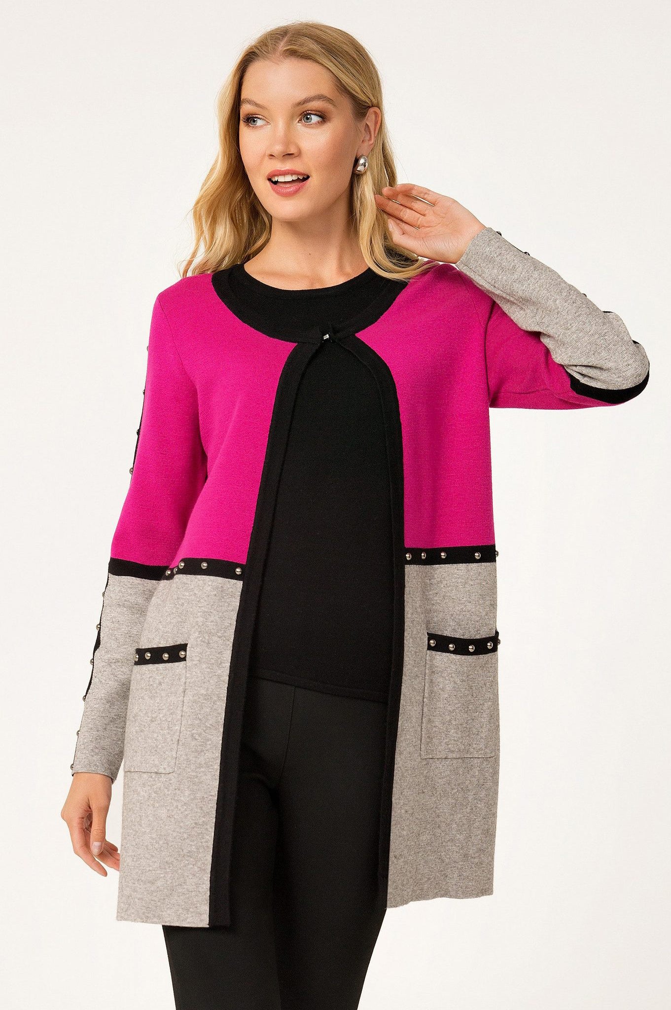 Strickjacke im Color Block-Design mit Nietendetails