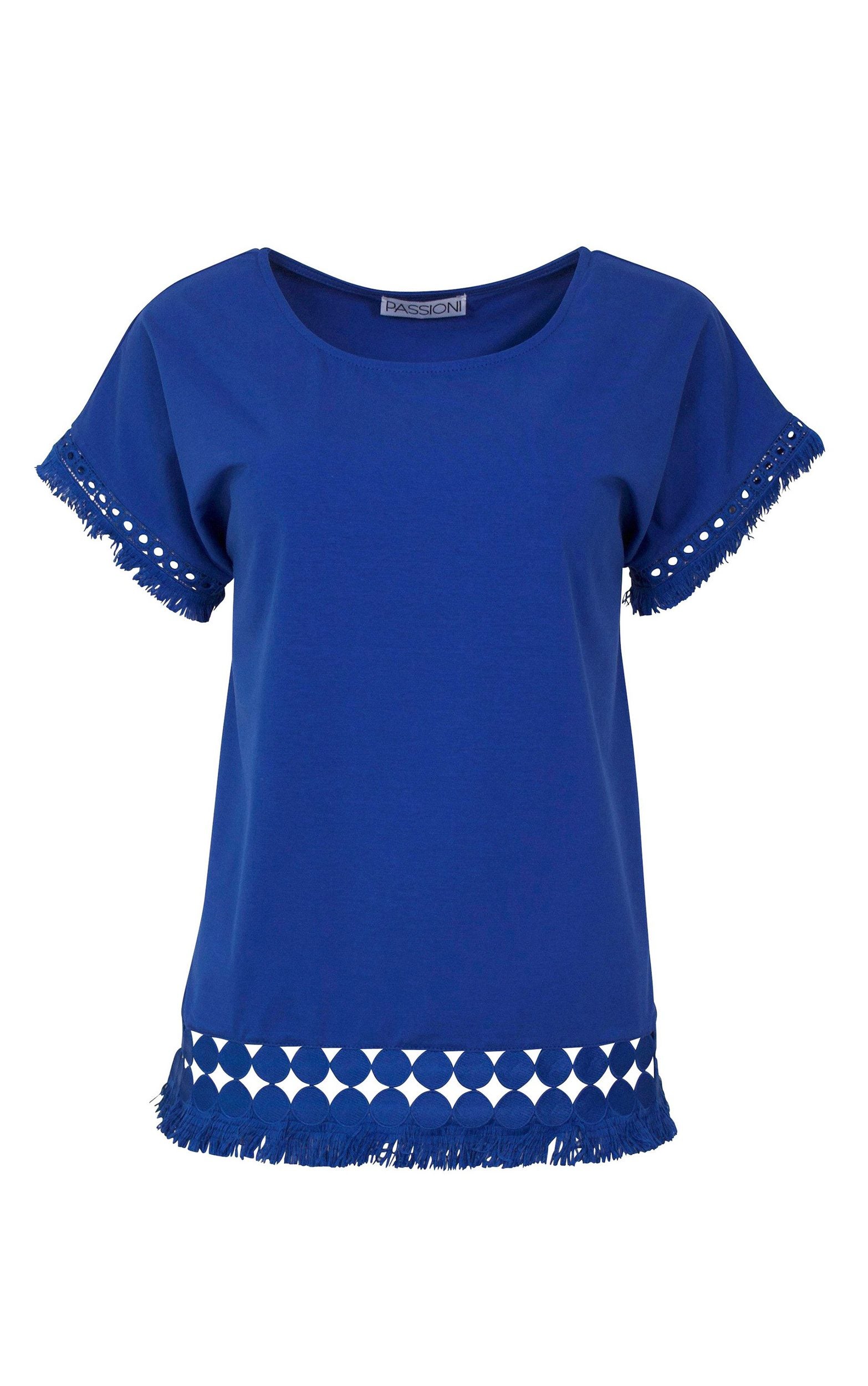 T-Shirt mit Spitzendetails und Fransen am Saum