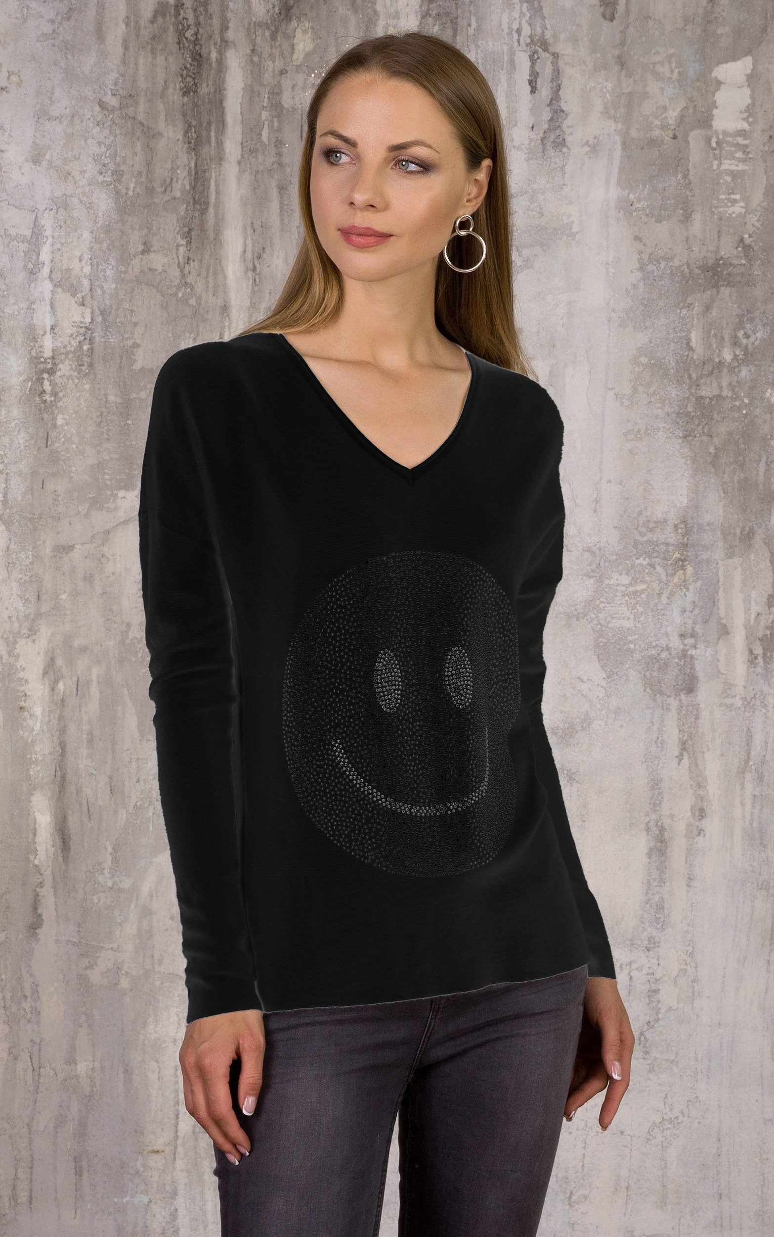 Strickpullover mit Strass-Smiley