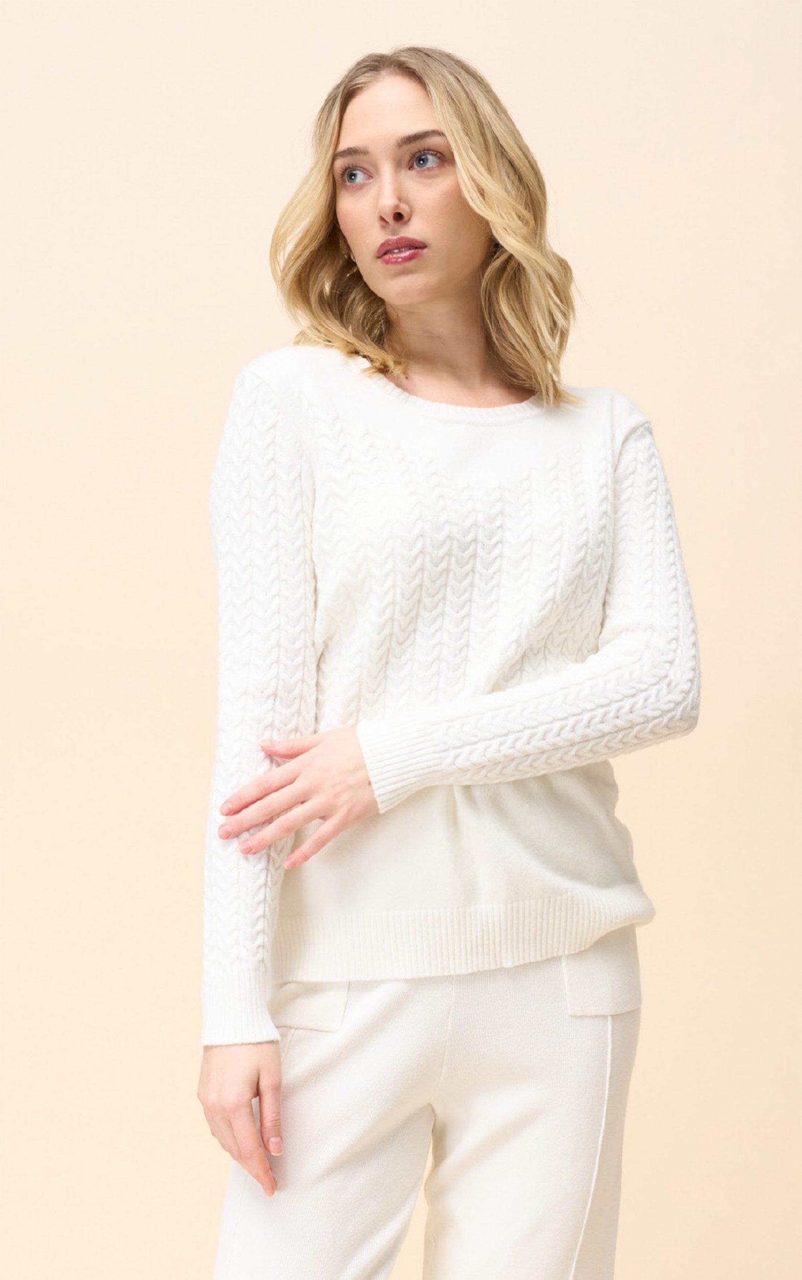 Strickpullover Basic Rundhalspullover mit Zopfmuster