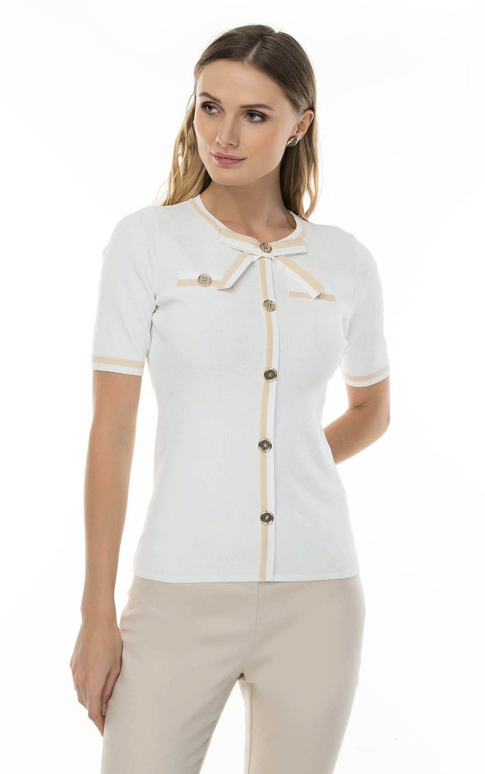 Kurzarmpullover mit Knopfleistenoptik