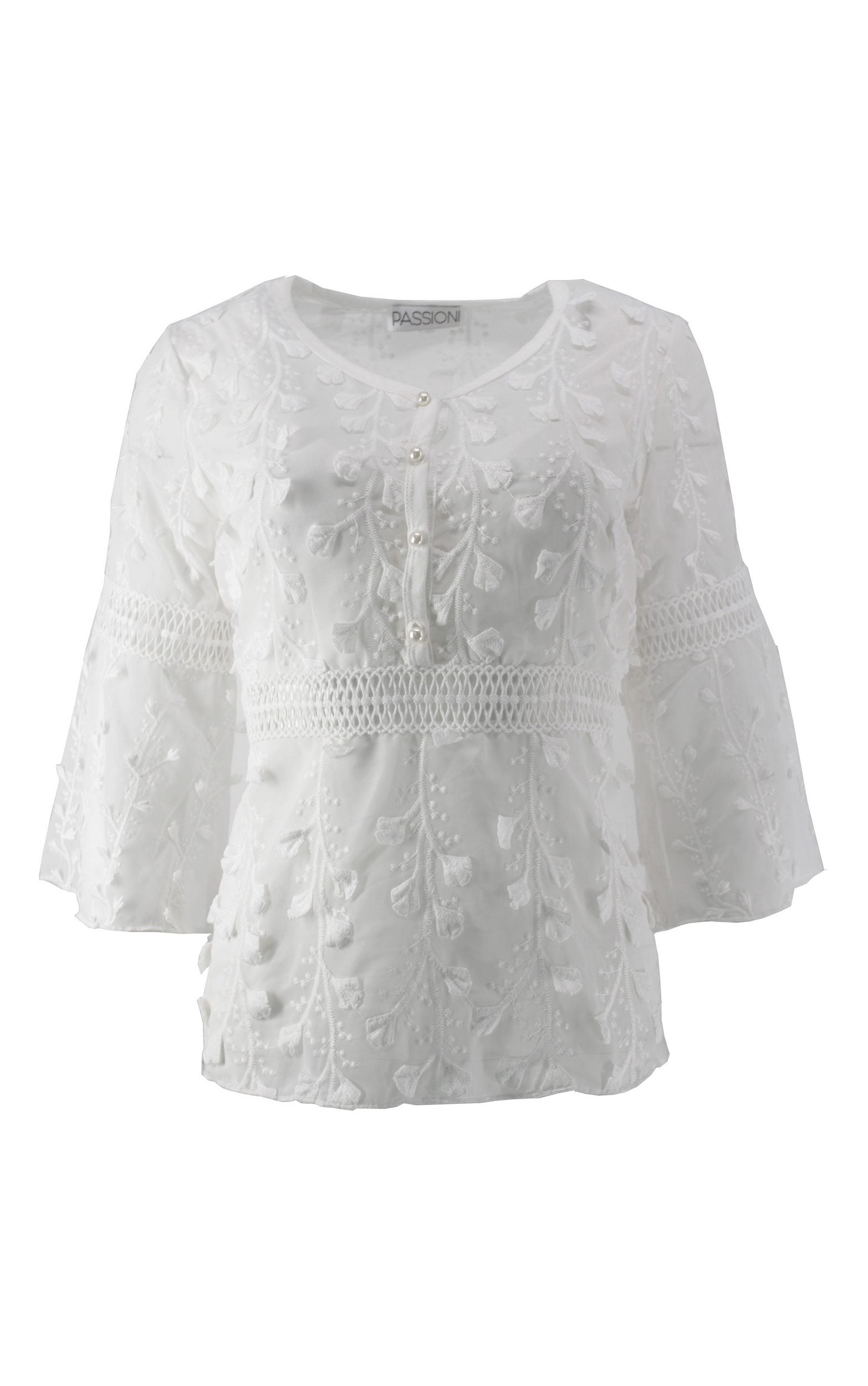 Chiffontop mit Blumenstickerei und Spitzendetails