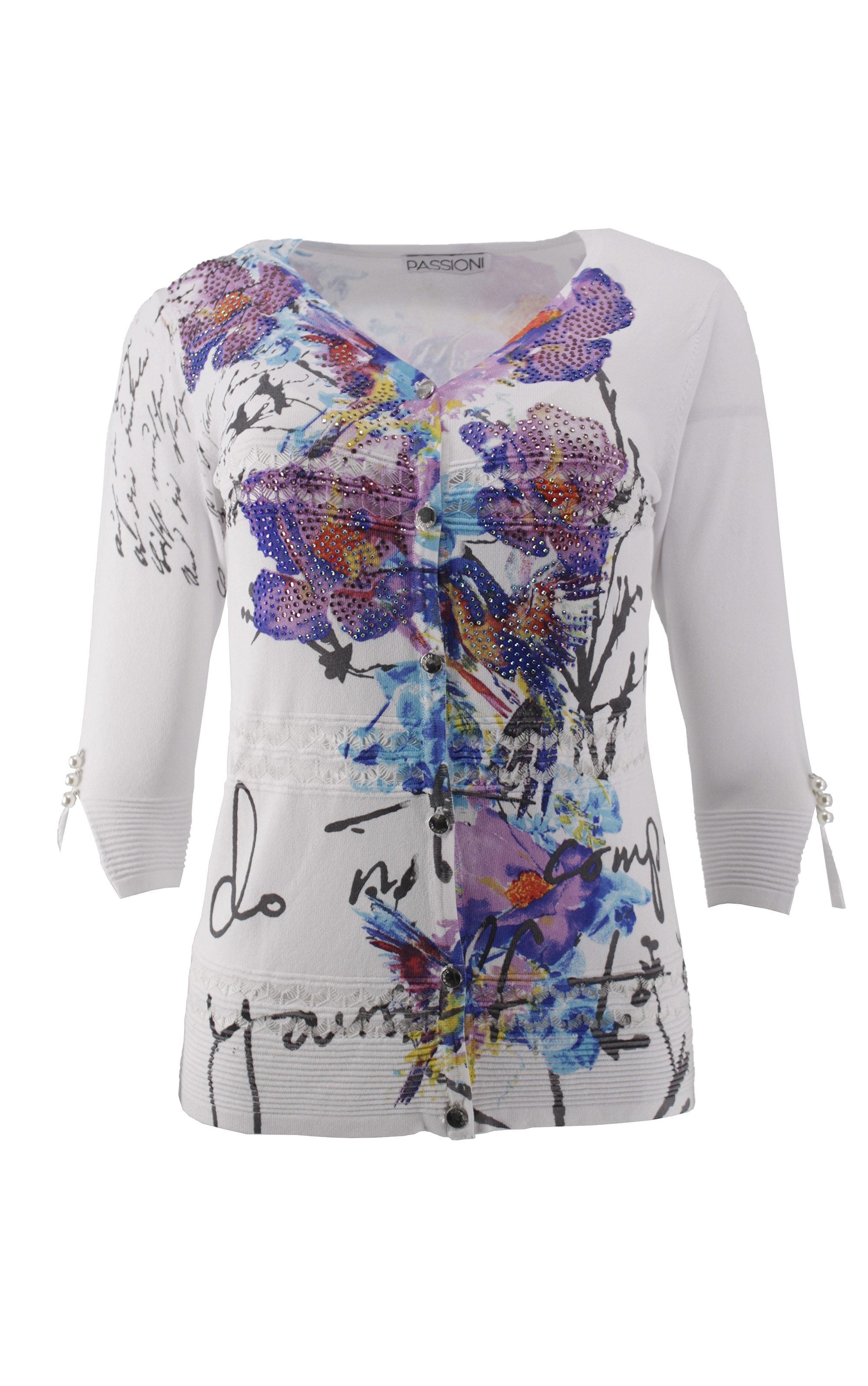 Twinset mit Aquarellblumen und Strassdetails