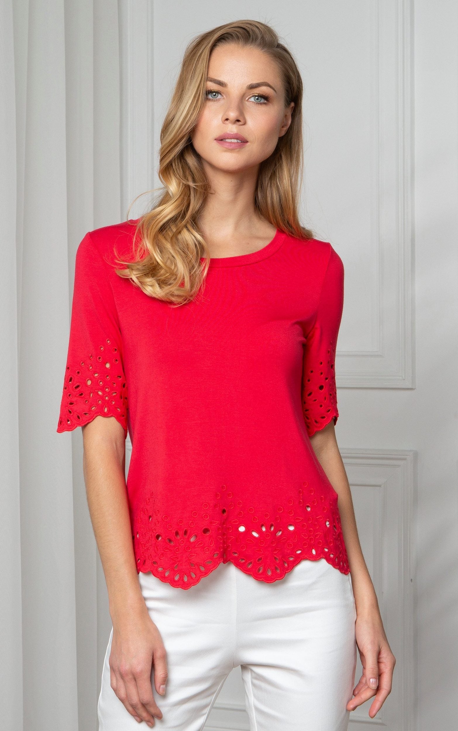 T-Shirt mit Broderie Anglaise-Details