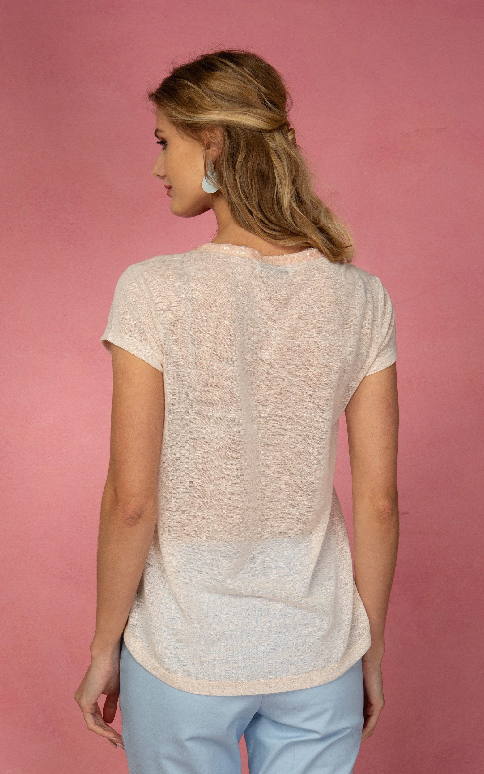 T-Shirt mit Metallic-Print und Strasssteinen