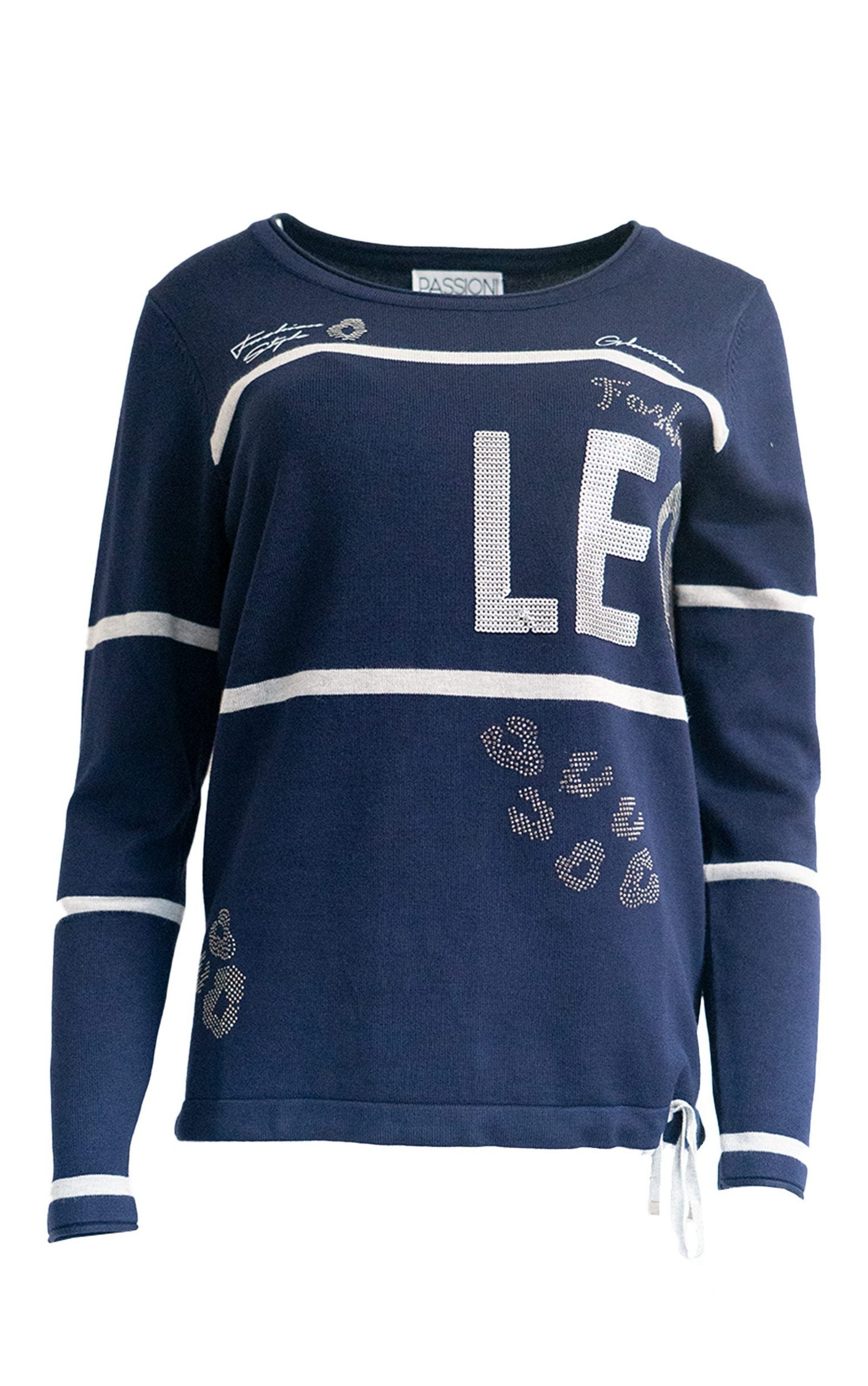 Strickpullover mit „Leo“-Textdruck und Tiermusterelementen