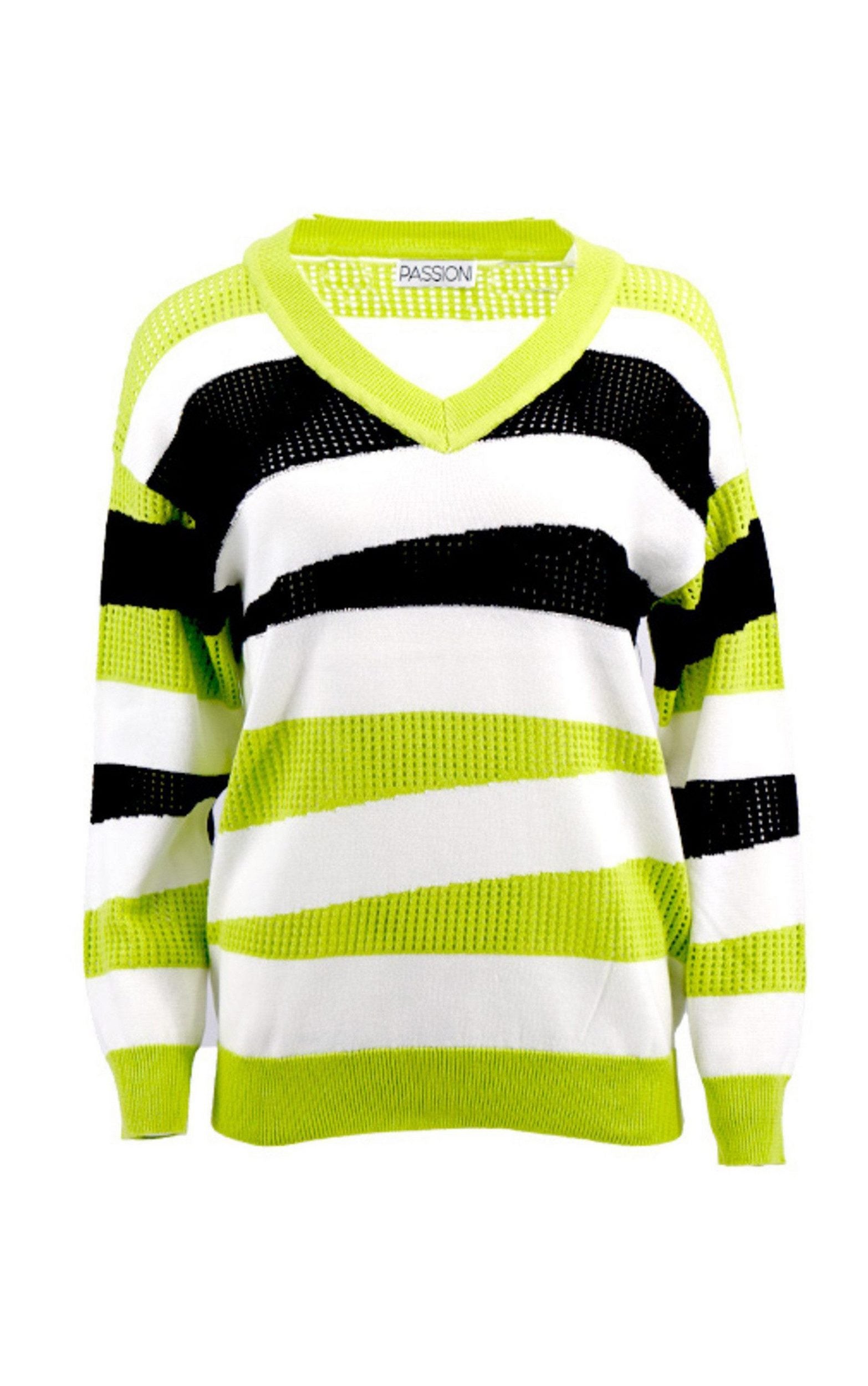 Pullover mit asymmetrischen Streifen und V-Ausschnitt