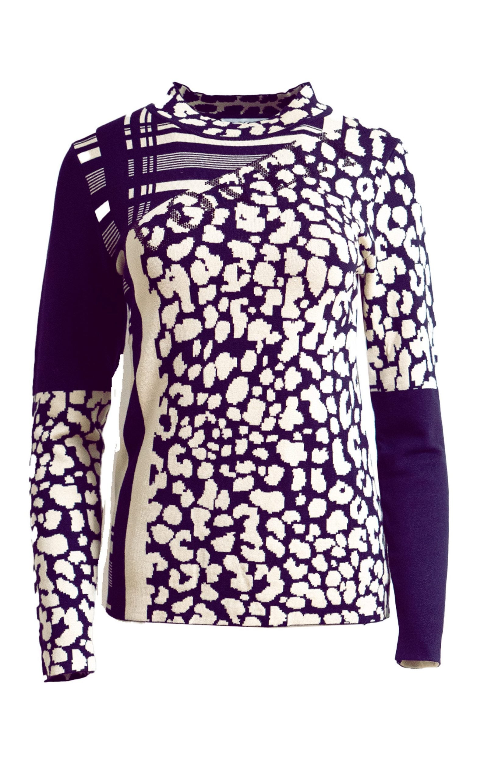 Strickpullover mit Leoparden-, geometrischem und einfarbigem Muster