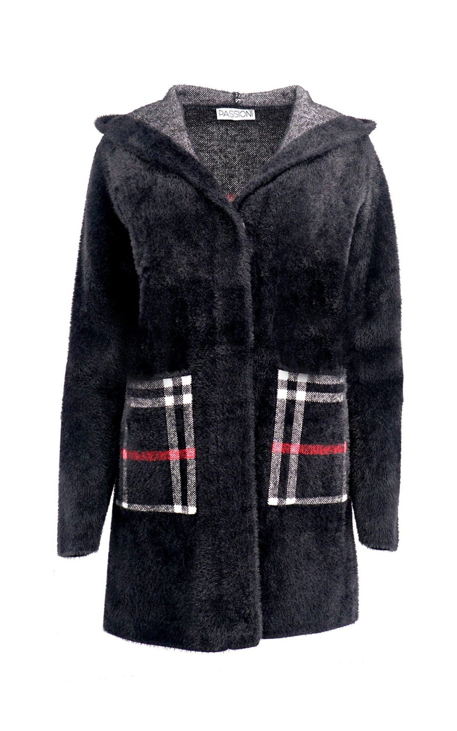 Mittellange Strickjacke mit Karomuster