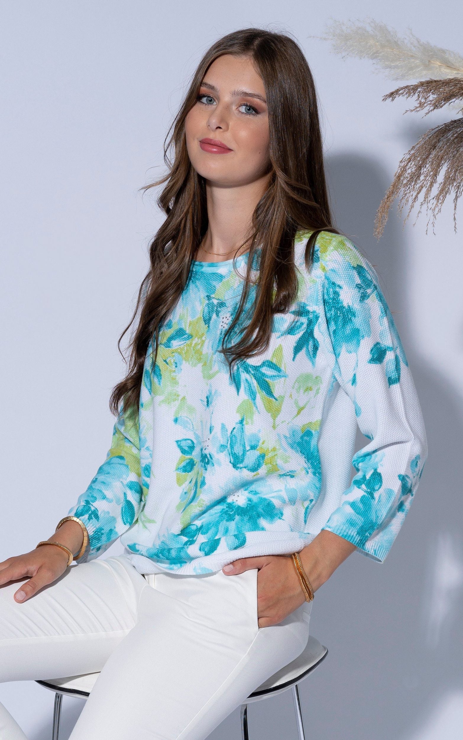 Shirt mit floralem Print und 3/4-Ärmeln