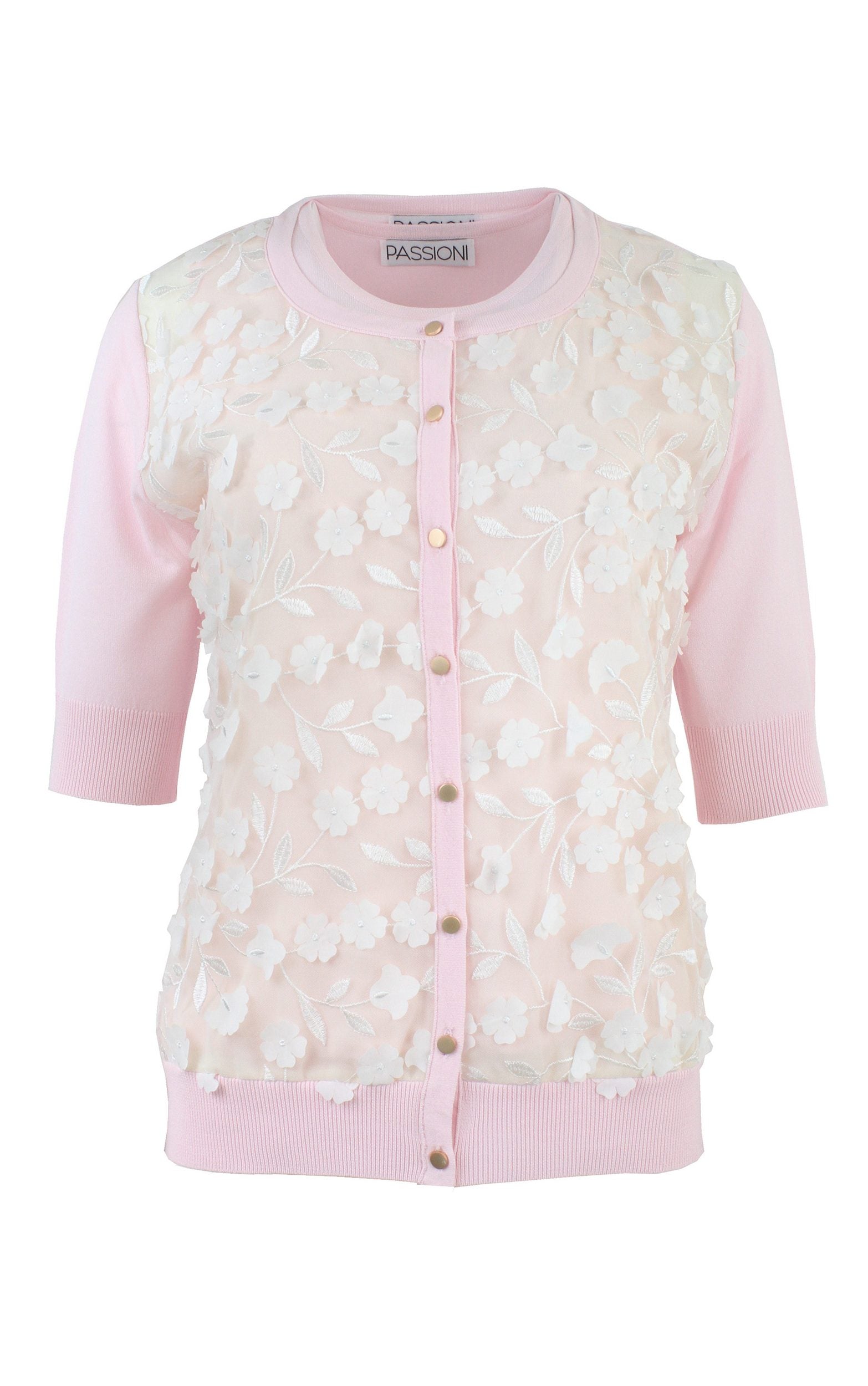 Twinset mit halbtransparenter Vorderseite und Blumenstickerei