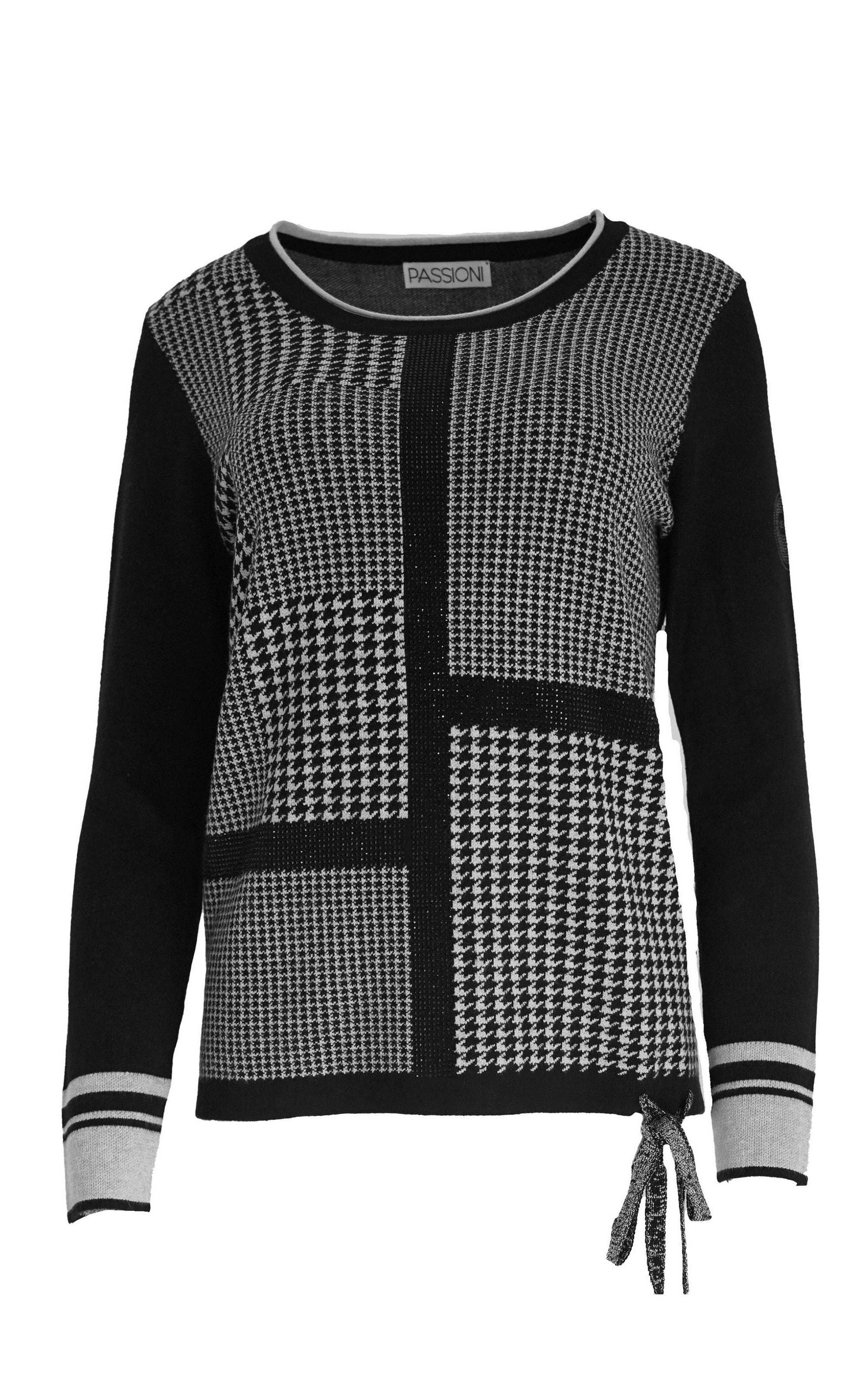 Strickpullover mit Hahnentrittmuster und Strassdetails