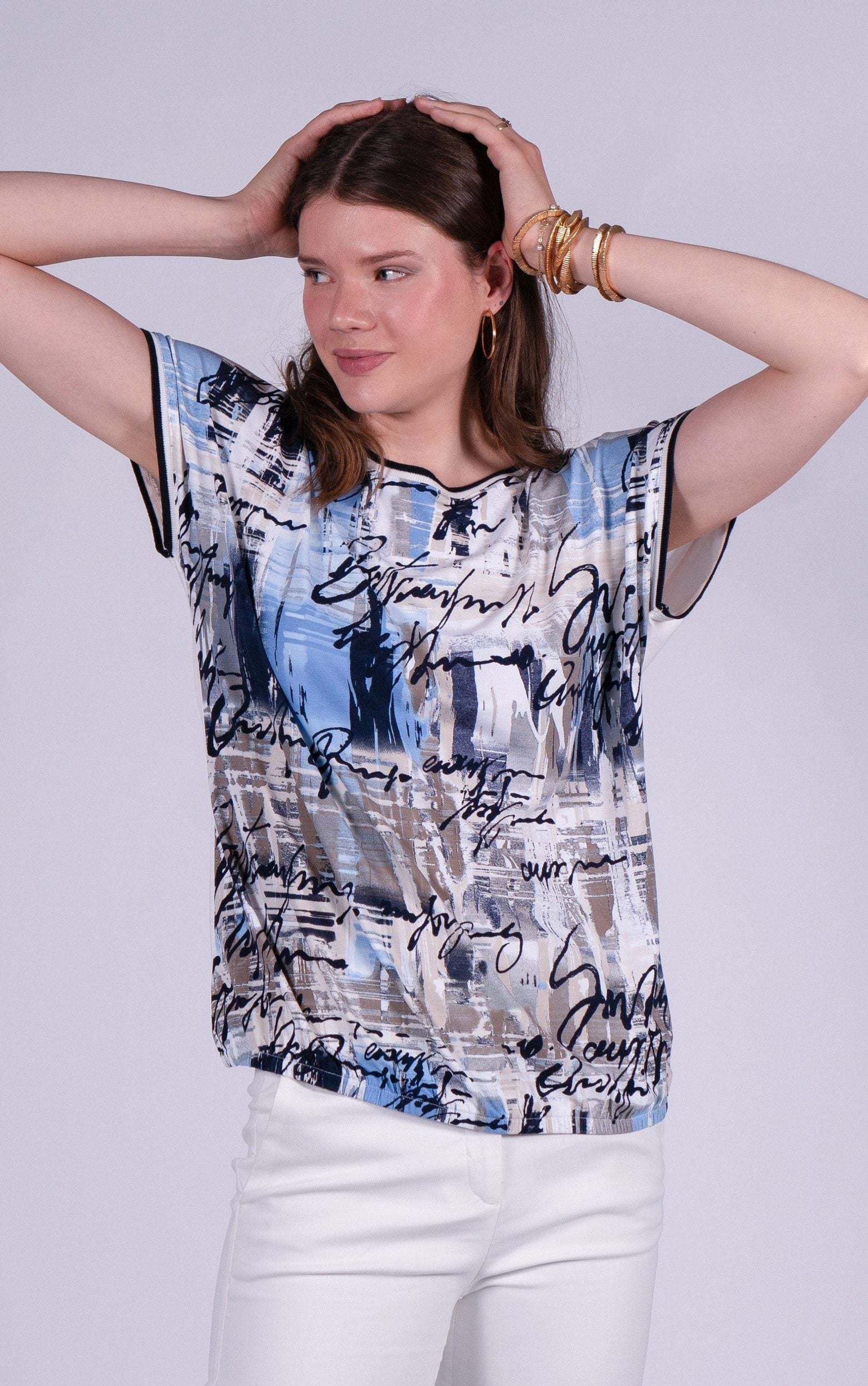 T-Shirt mit Schriftzügen und Wasserreflexions-Print