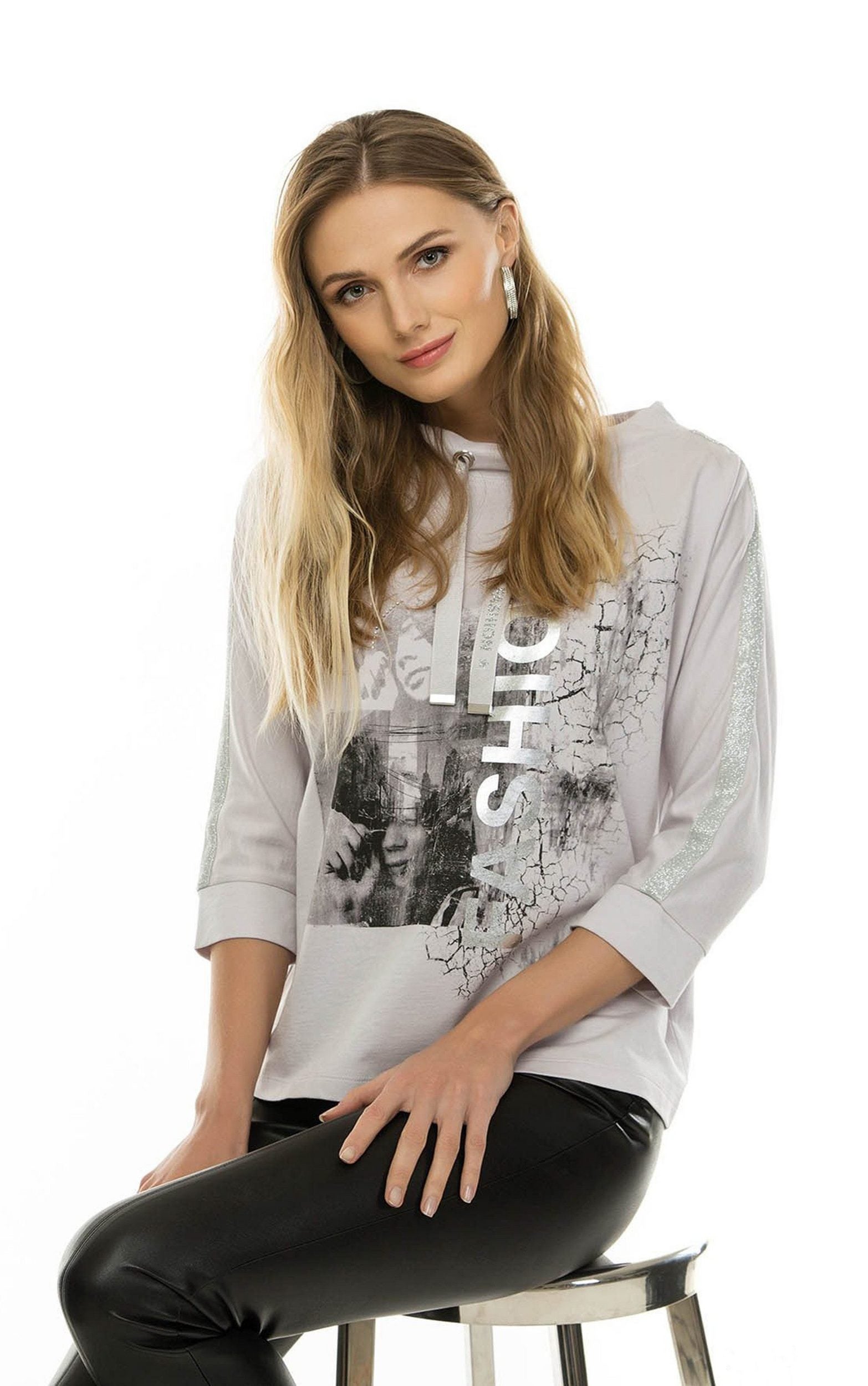 Sweatshirt mit Print und Glitzerdetails