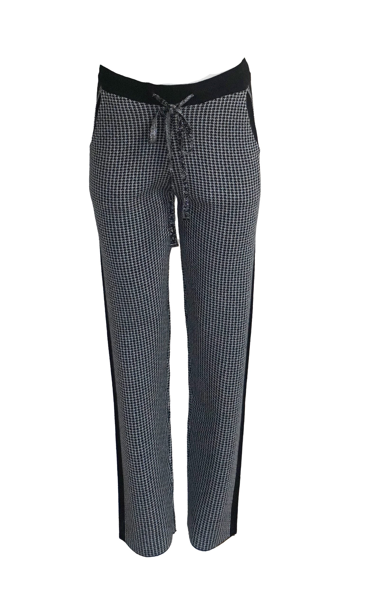 Strickhose mit Hahnentrittmuster und Streifendetail an der Seite der Beine