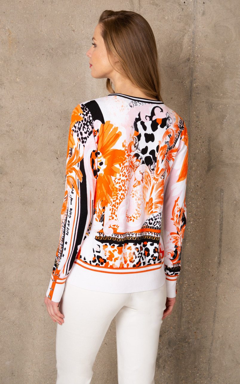 Twinset mit floralen Ornamenten und Leoprint