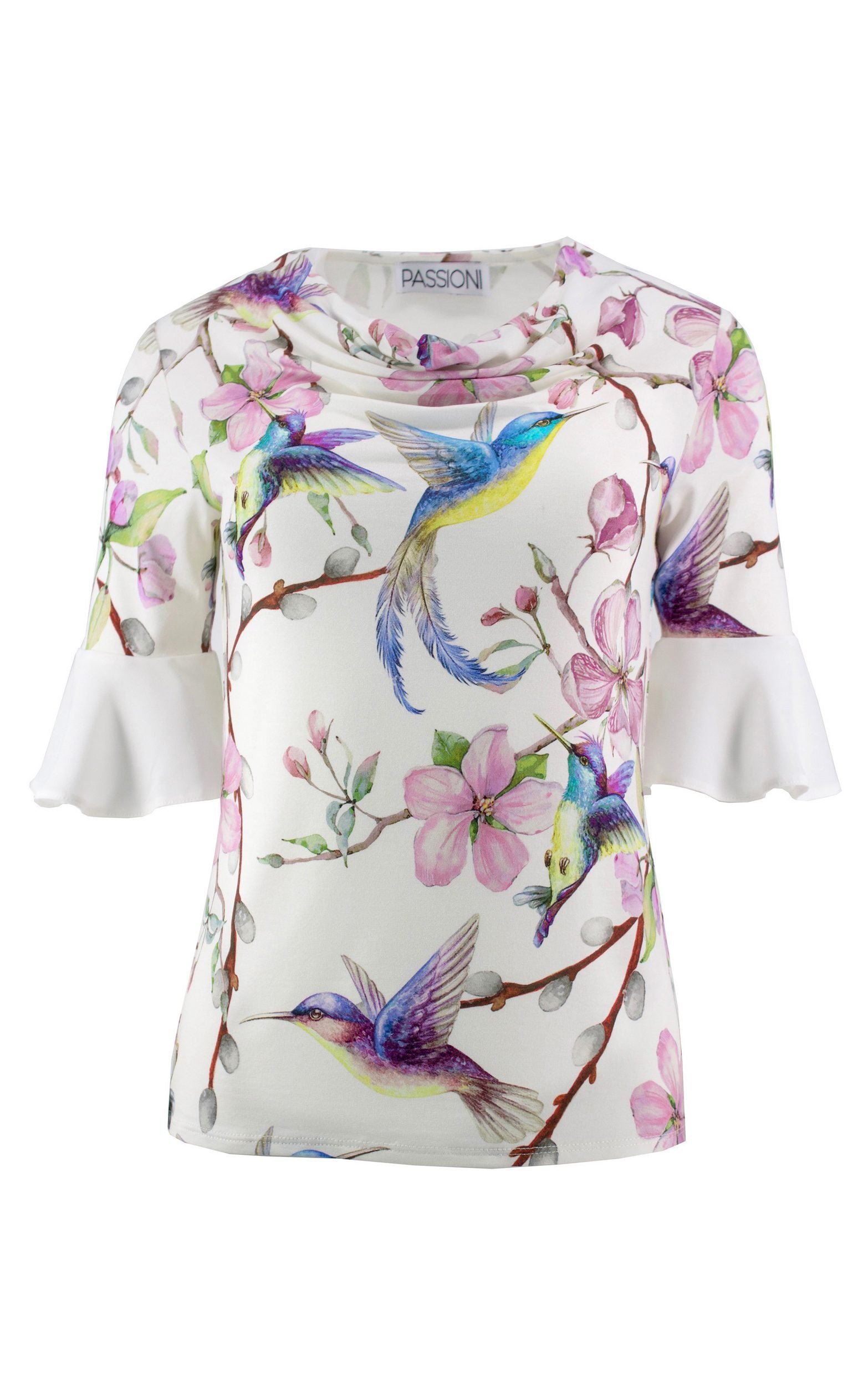 T-Shirt mit Blumenprint und Wasserfallausschnitt