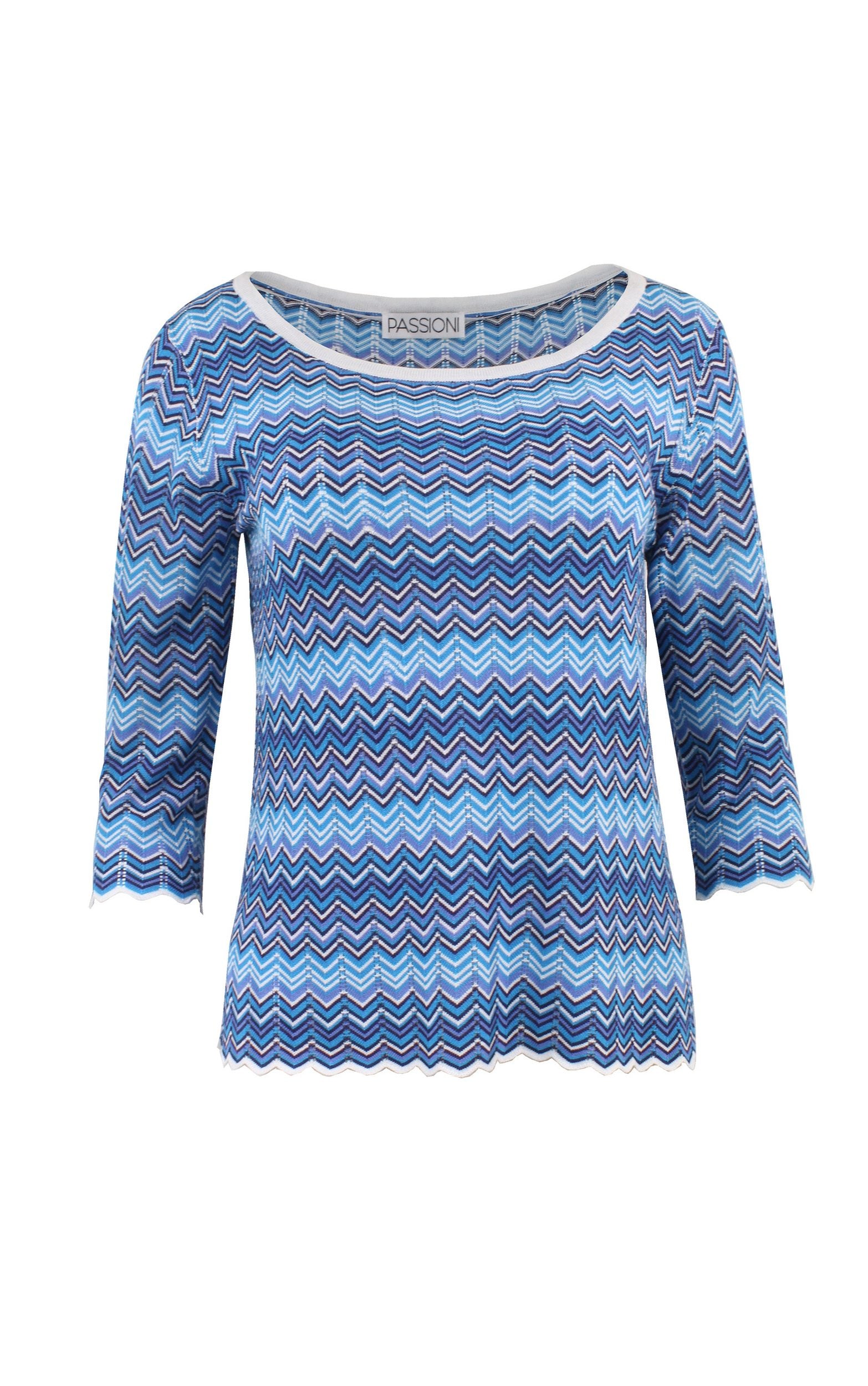 Pullover mit 3/4-Ärmeln und kleinem Zick-Zack-Strickmuster