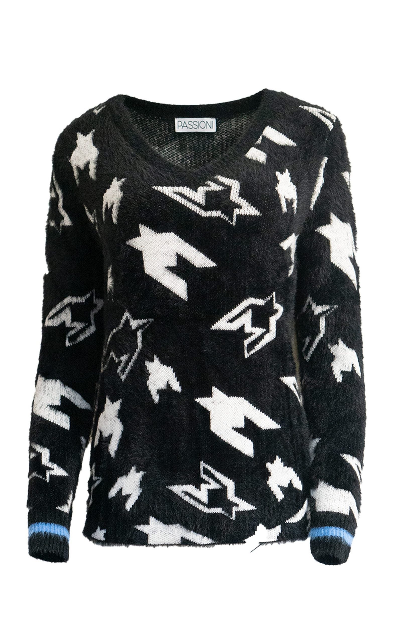 Strickpullover mit V-Ausschnitt und Hahnentrittmuster