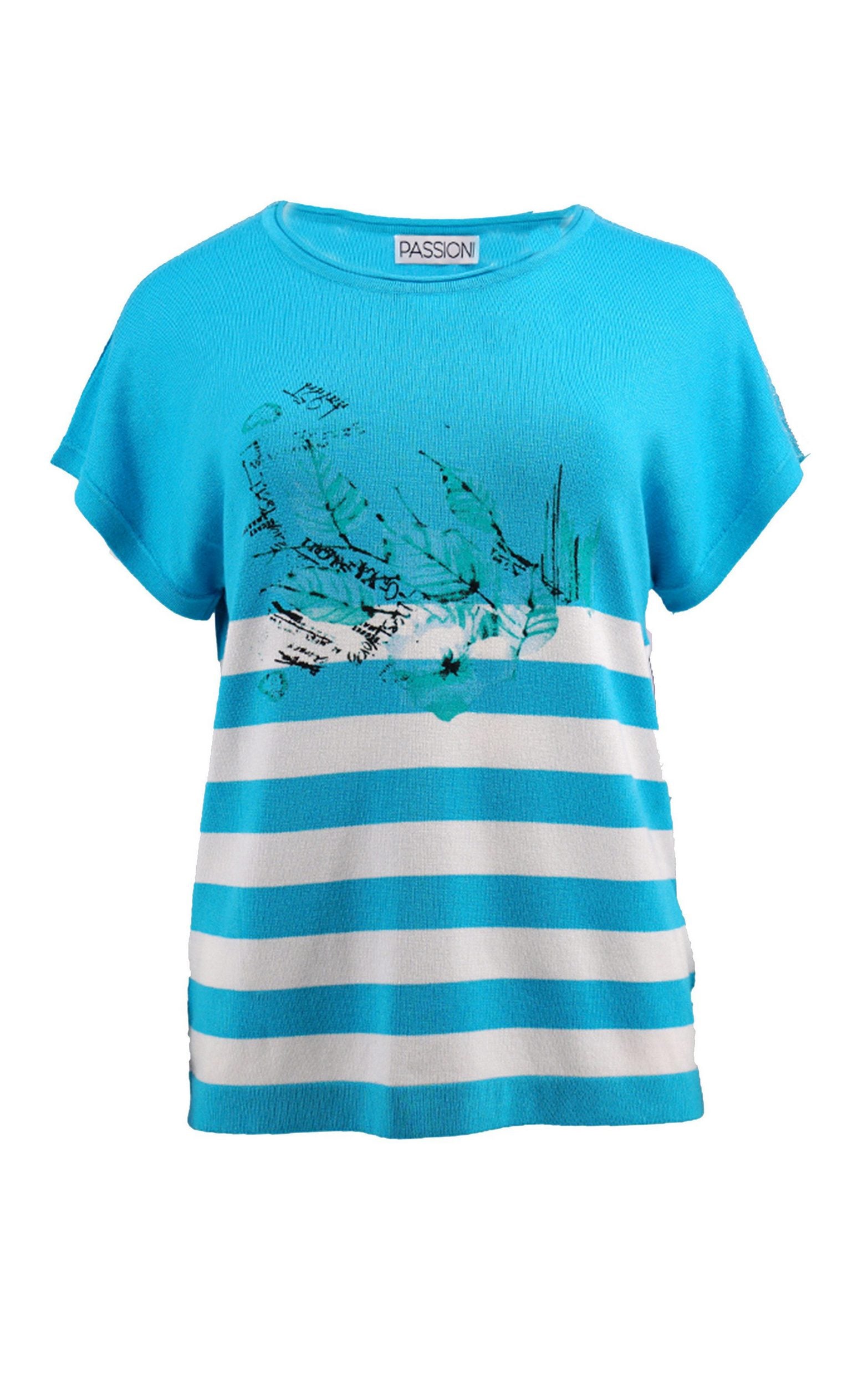 T-Shirt mit Blätterprint und Streifen