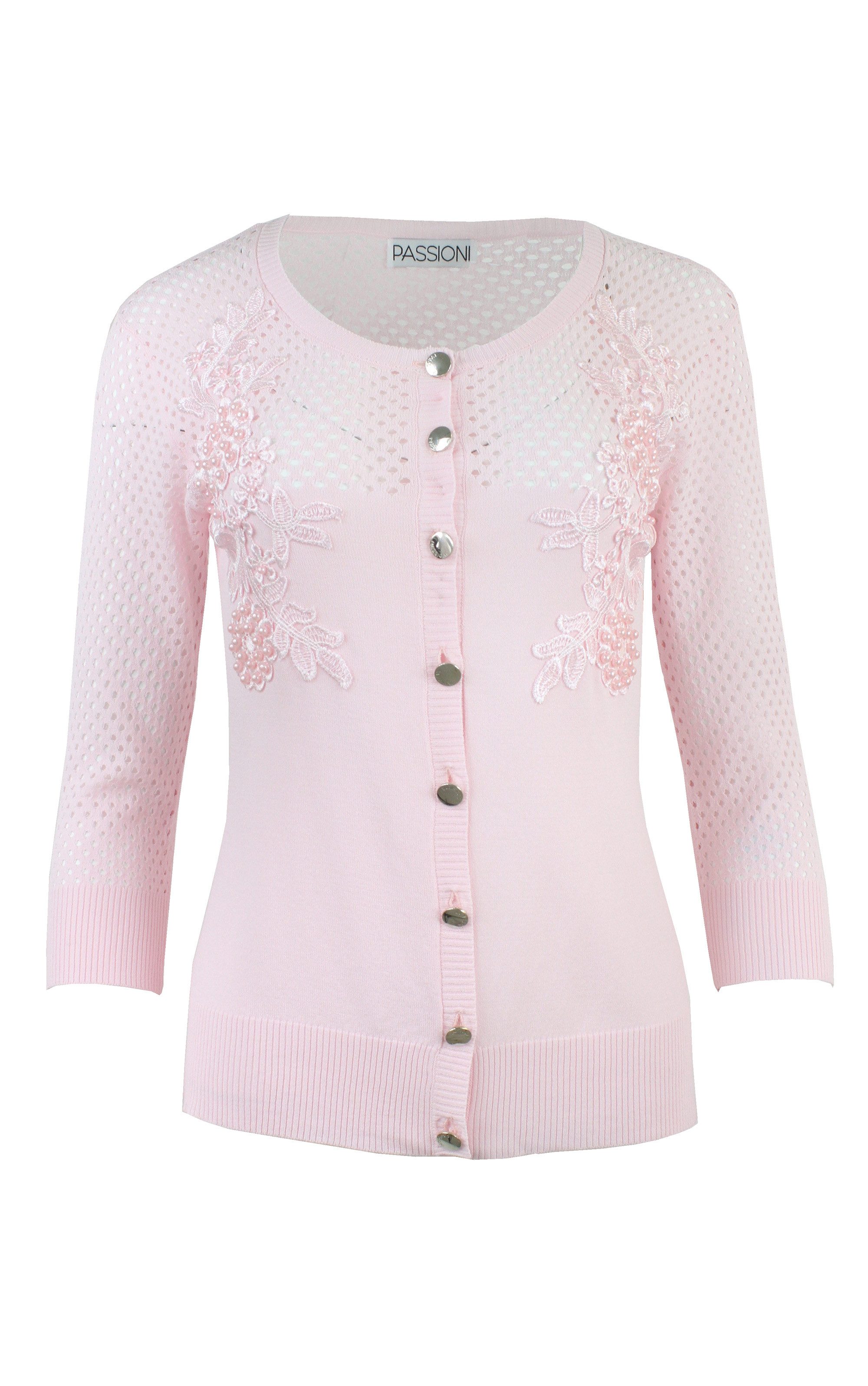 Strickjacke mit floraler Spitze und Perlendetails