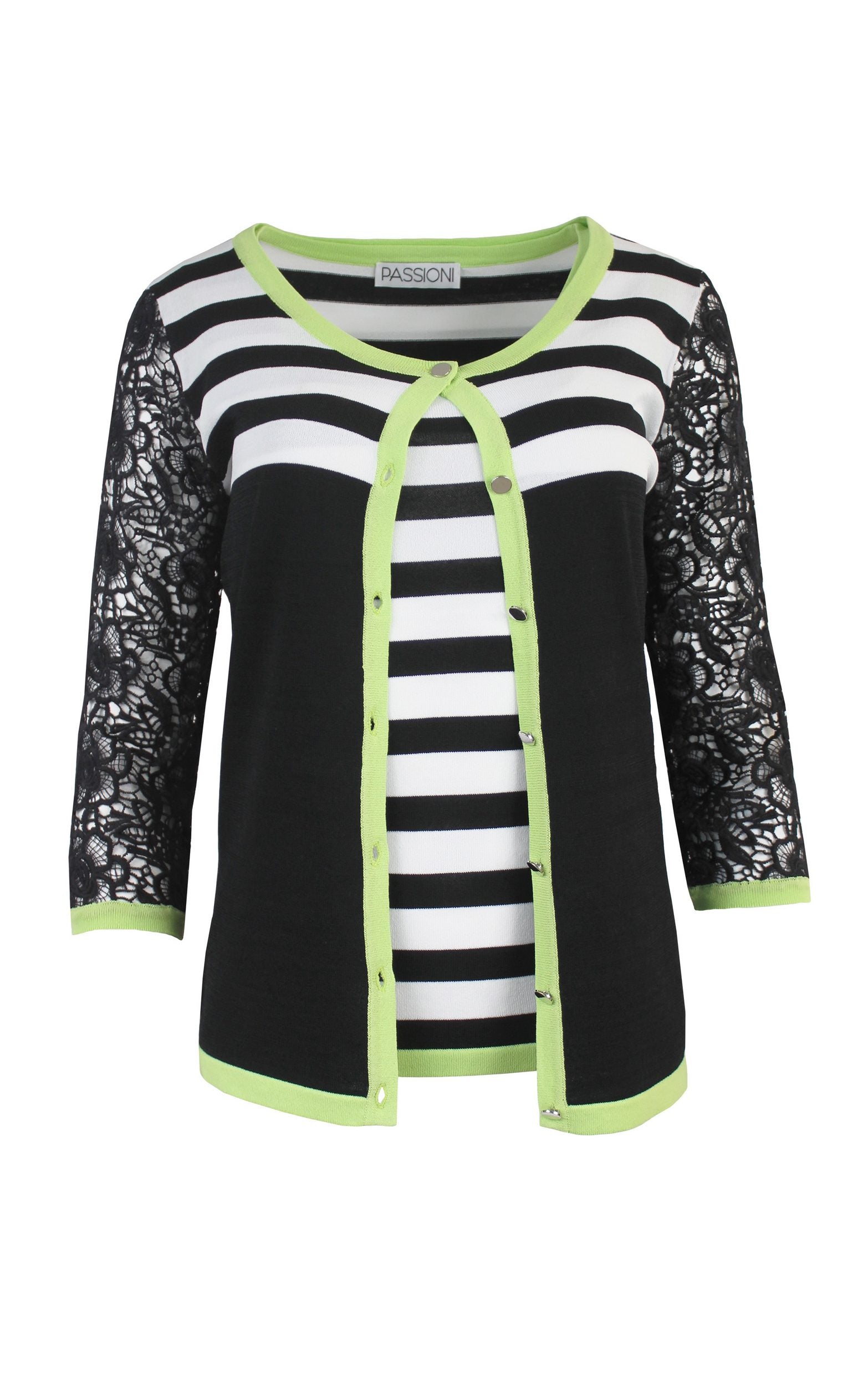 Twinset mit Streifenmuster und Kontrastrand
