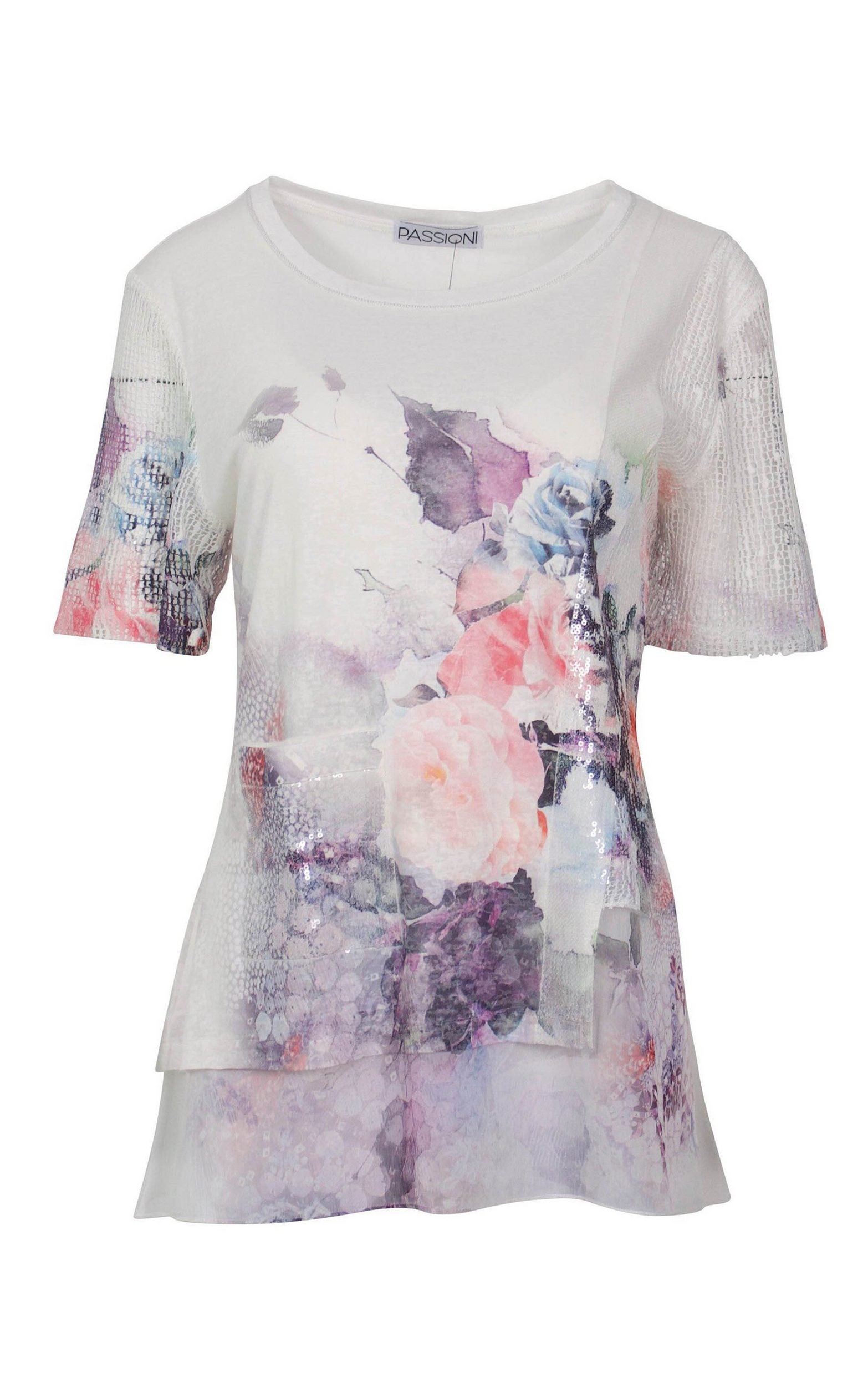 T-Shirt mit floralem Print und perforierten Details