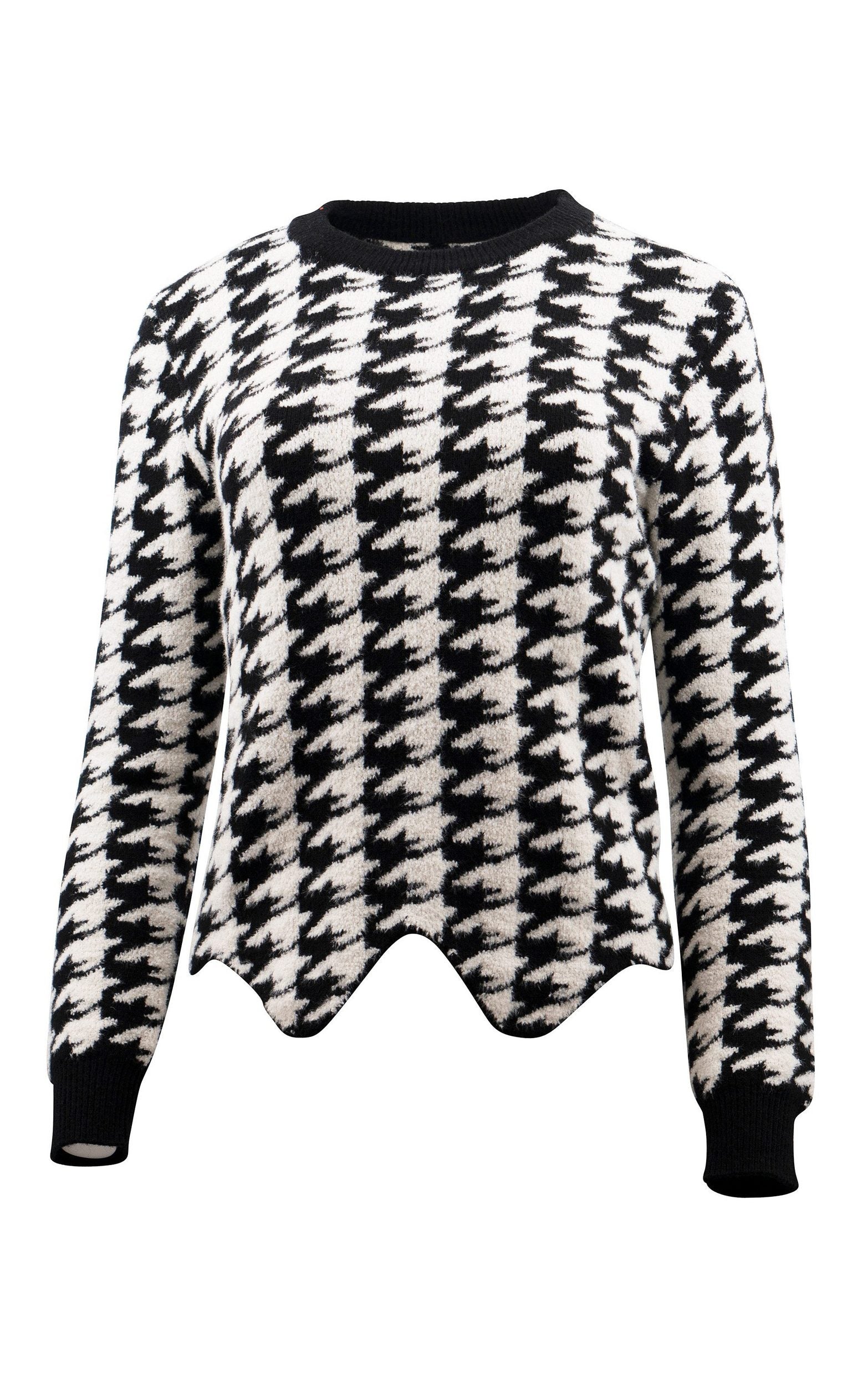 Strickpullover mit Hahnentrittmuster und gewelltem Saum