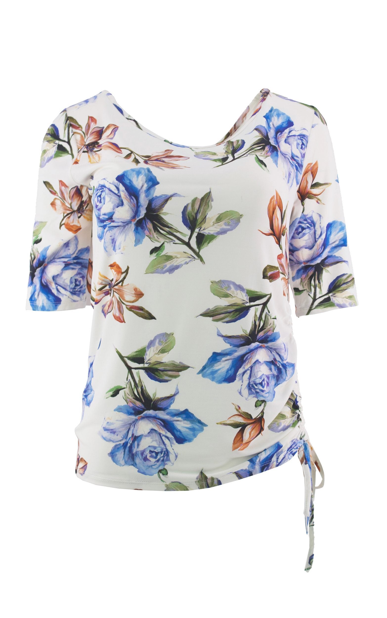 T-Shirt mit Blumenprint und 3/4-Ärmeln